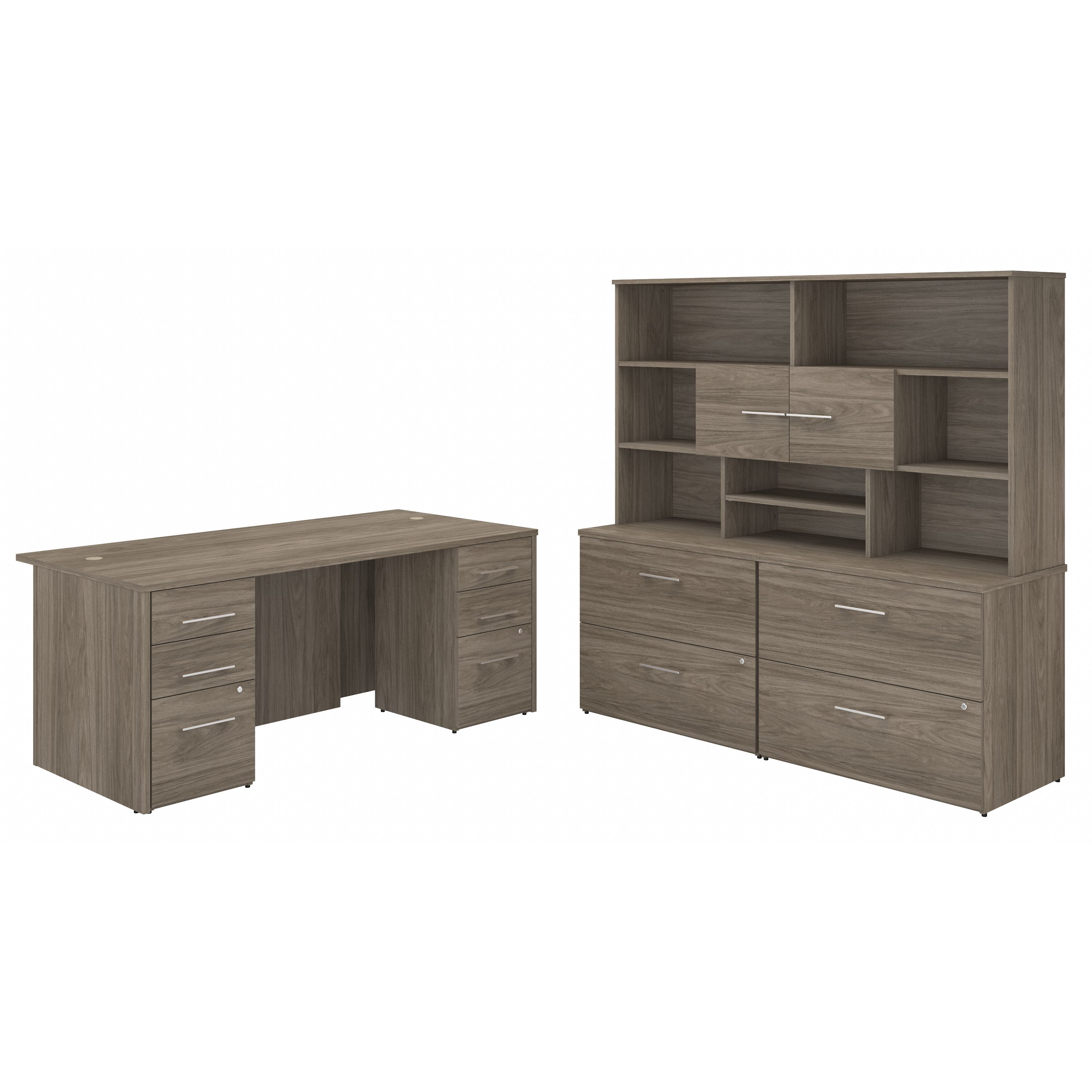 Shop Bush Business Furniture Office 500 72W x 36D Executive Desk with Drawers, Lateral File Cabinets and Hutch 02 OF5001MHSU #color_modern hickory