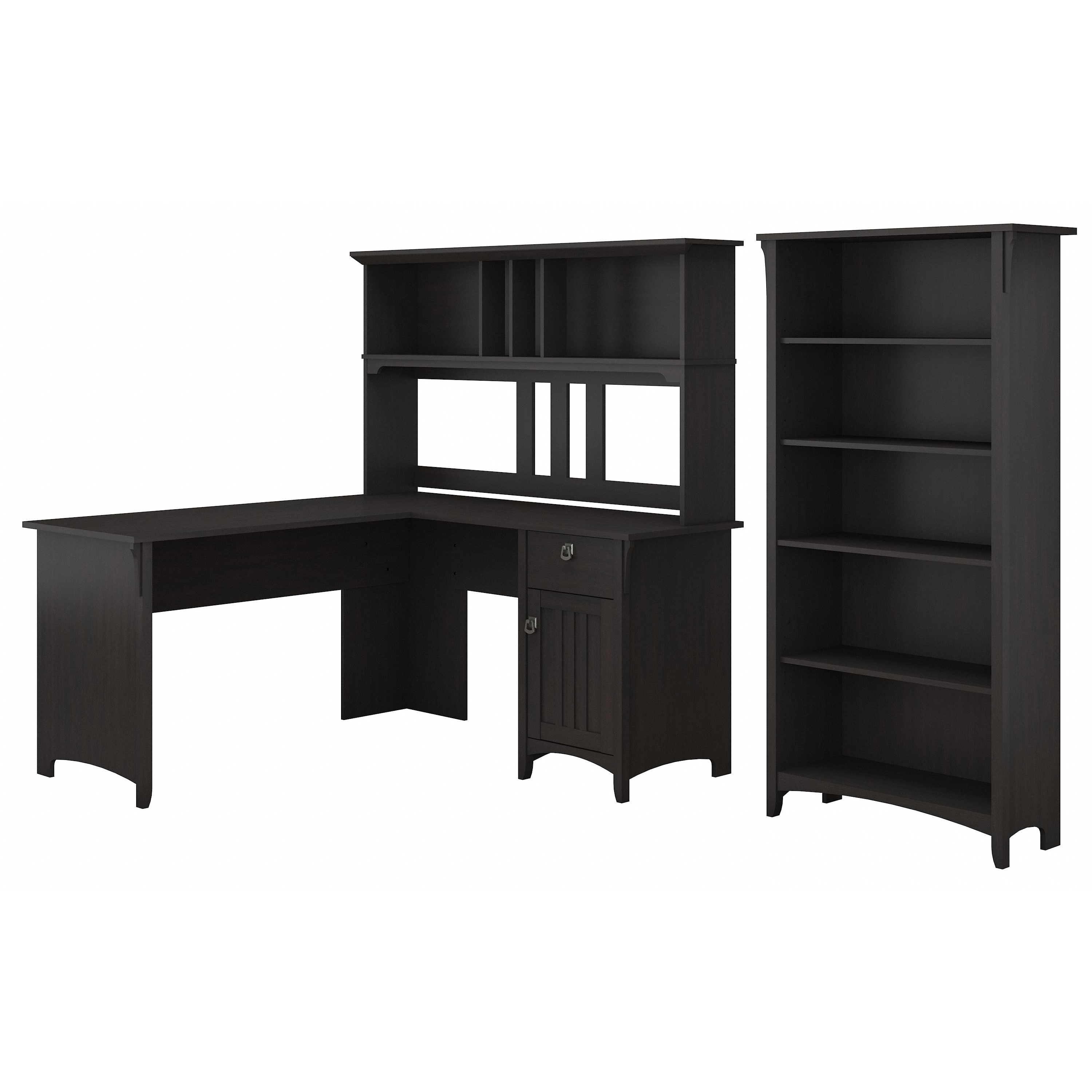 Shop Bush Furniture Salinas 60W L Shaped Desk with Hutch and 5 Shelf Bookcase 02 SAL006VB #color_vintage black