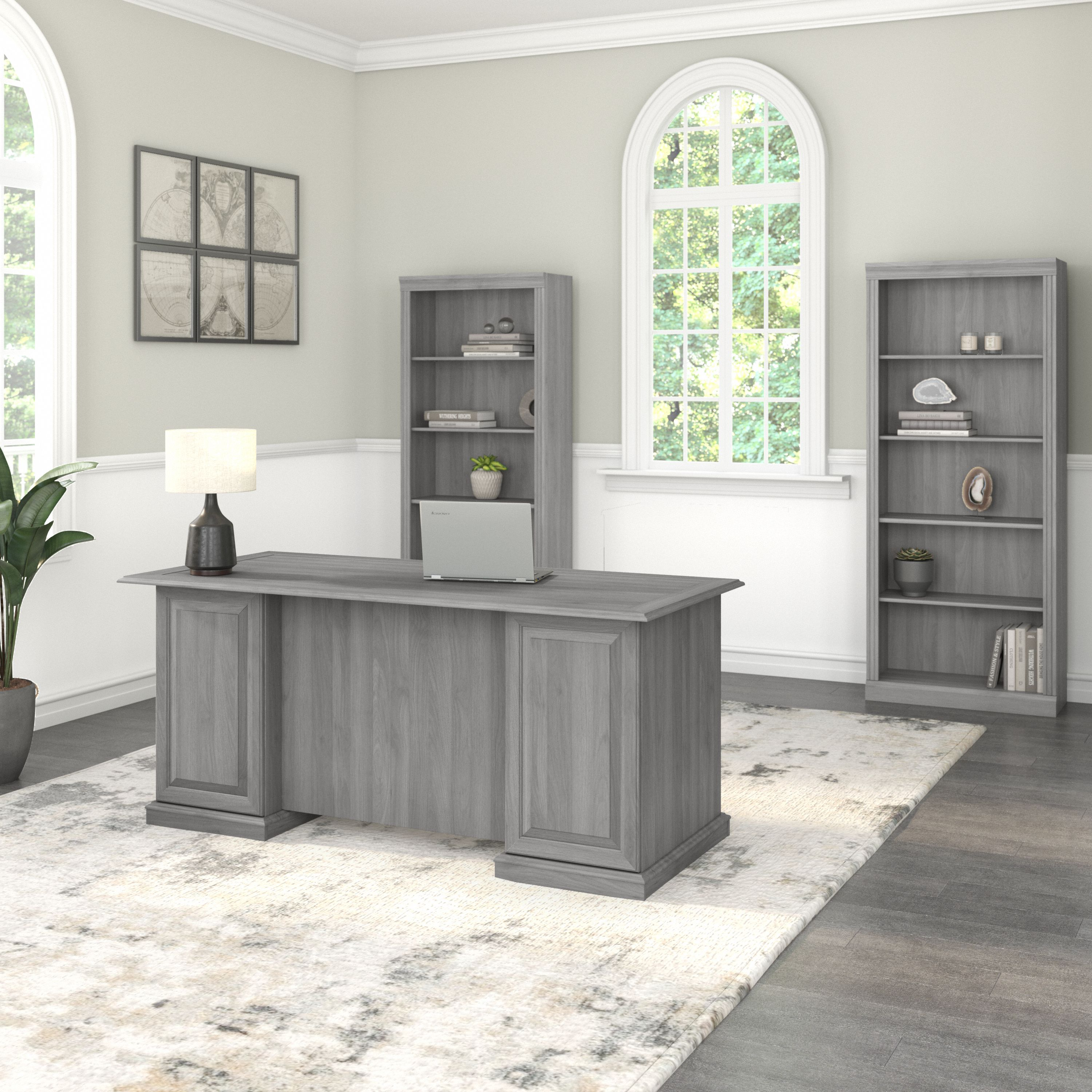 Shop Bush Furniture Saratoga Executive Desk and Bookcase Set 01 SAR003MG #color_modern gray
