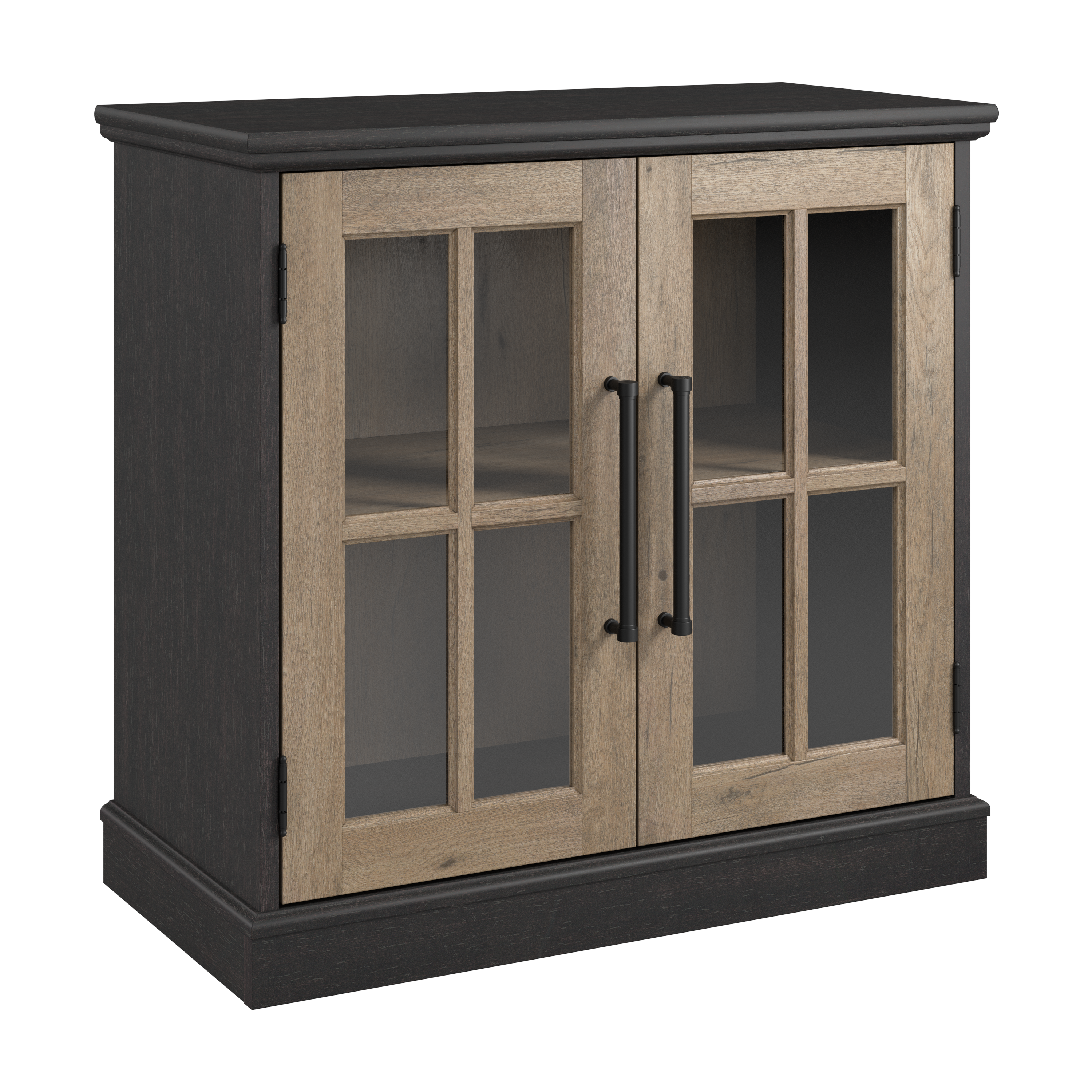 Shop Bush Furniture Westbrook 32W Storage Cabinet with Glass Doors 02 WBV132V2R-03 #color_vintage black/restored tan hickory