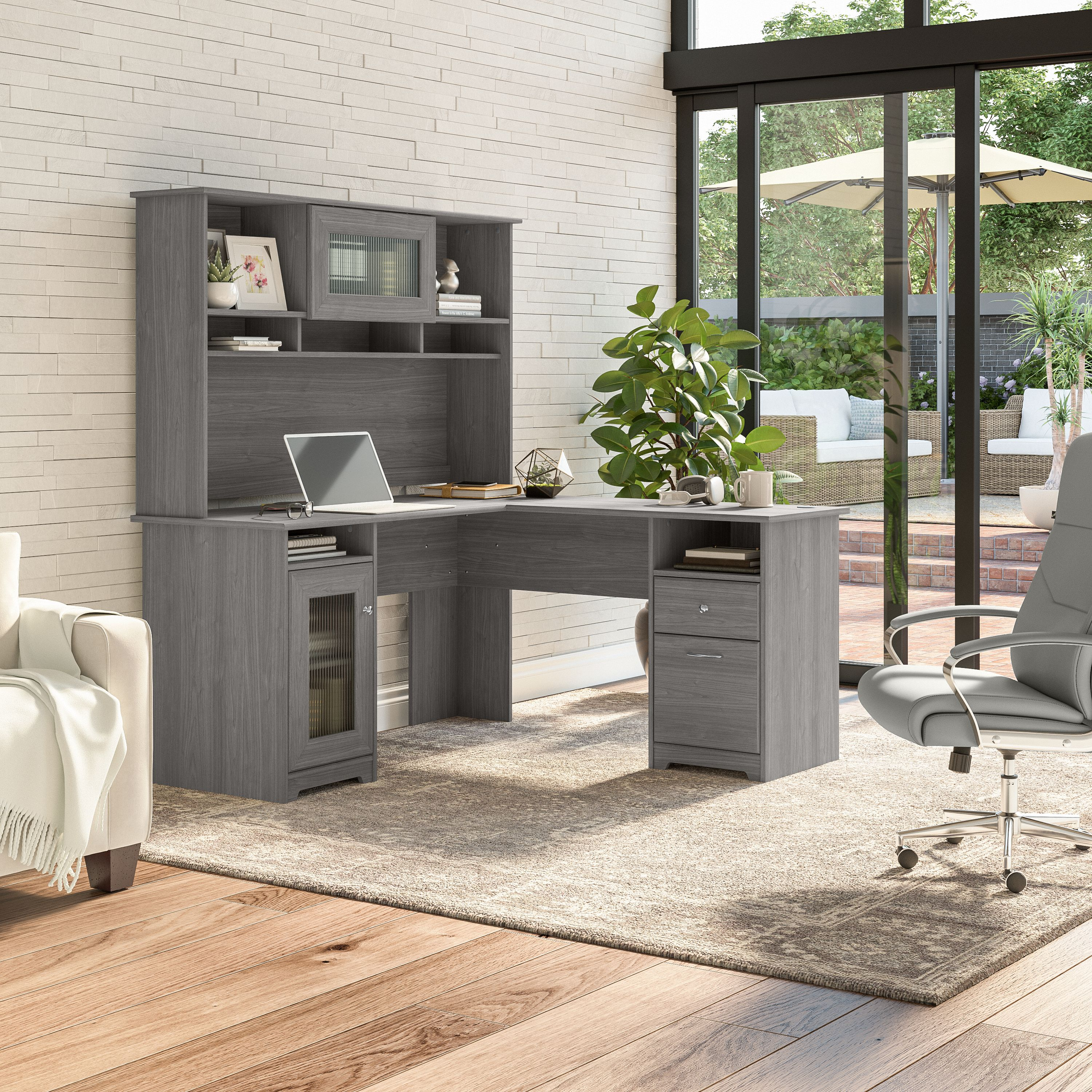 Shop Bush Furniture Cabot 60W L Shaped Computer Desk with Hutch and Storage 01 CAB001MG #color_modern gray