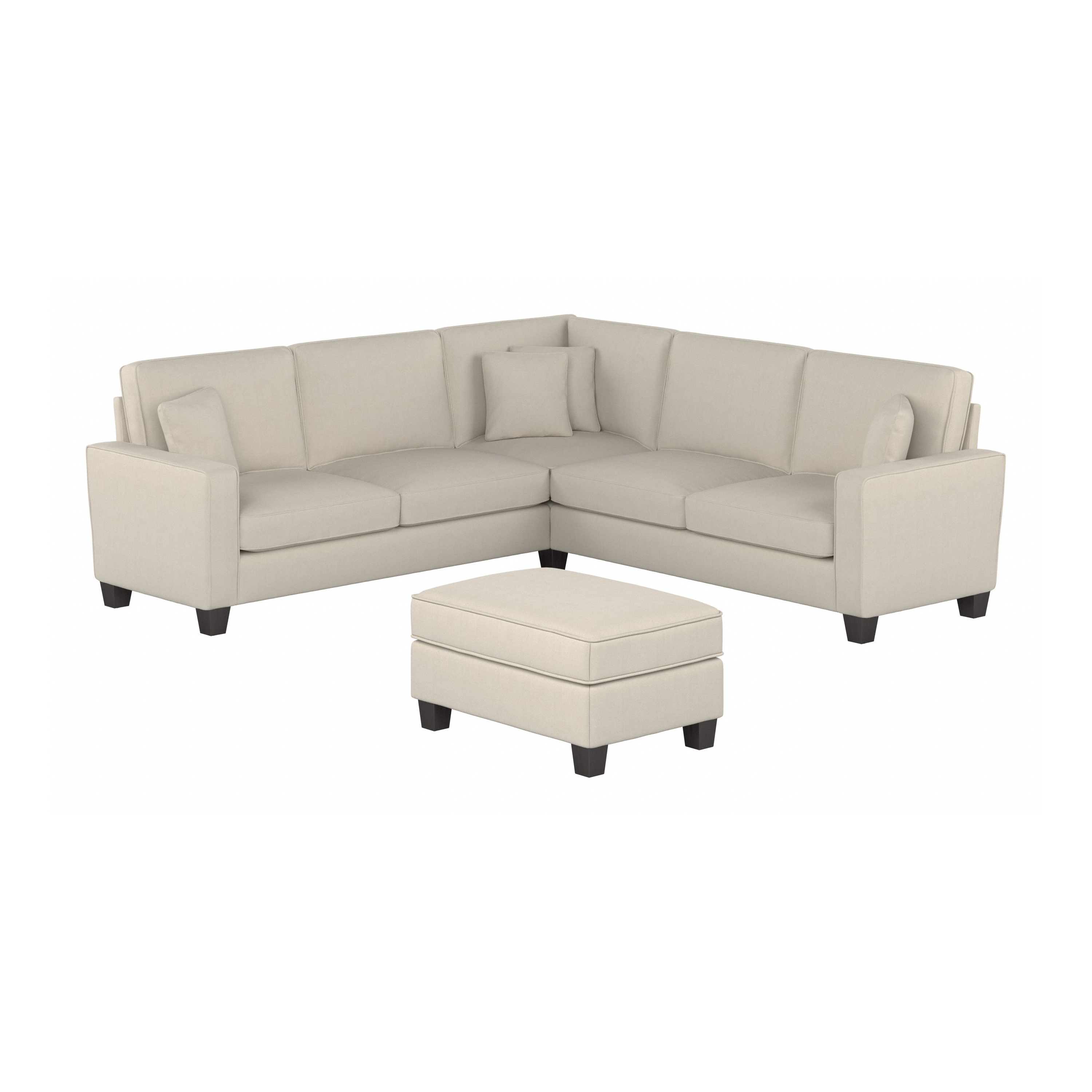 Shop Bush Furniture Stockton 99W L Shaped Sectional Couch with Ottoman 02 SKT003CRH #color_cream herringbone fabric