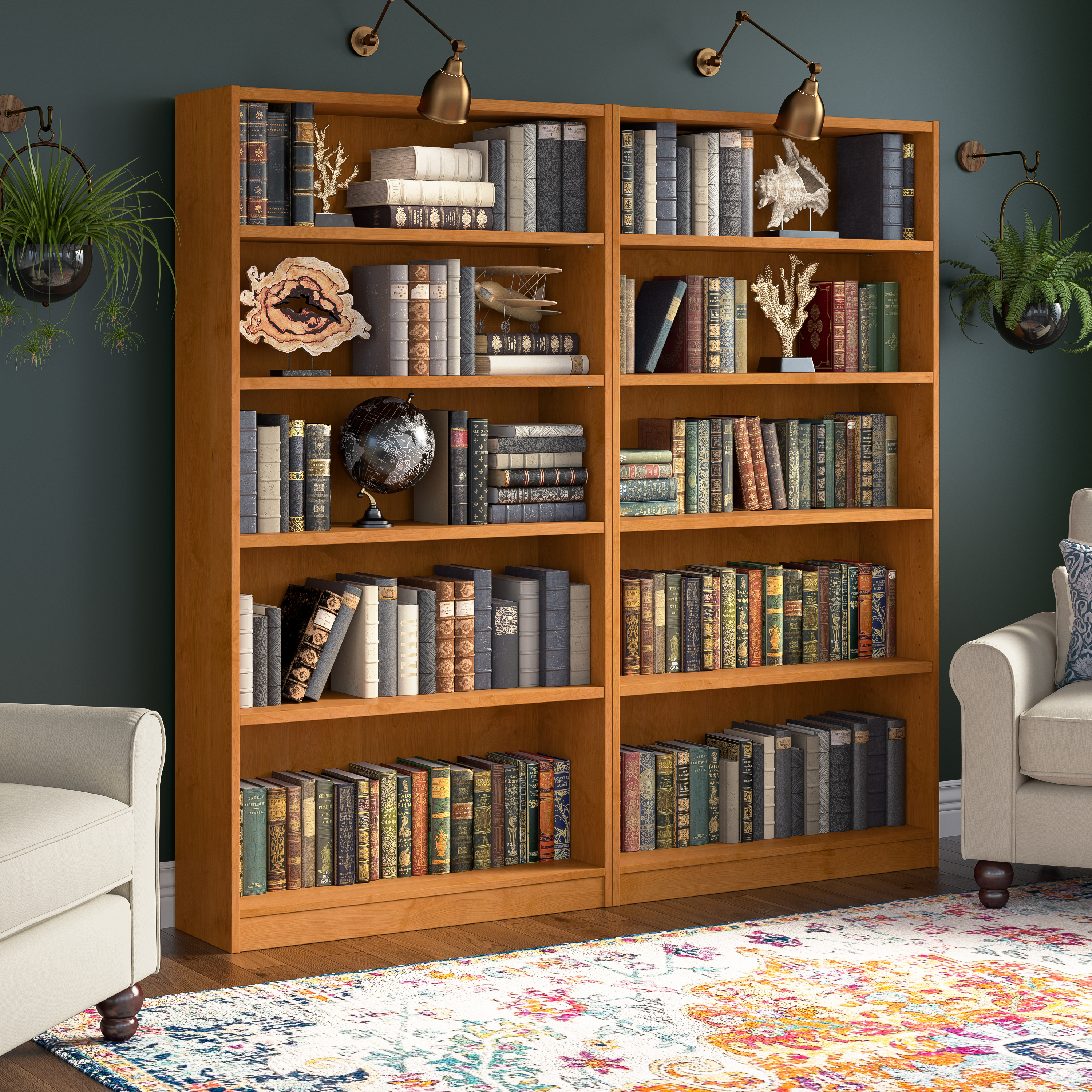 Shop Bush Furniture Universal Tall 5 Shelf Bookcase 08 WL12467 #color_natural cherry