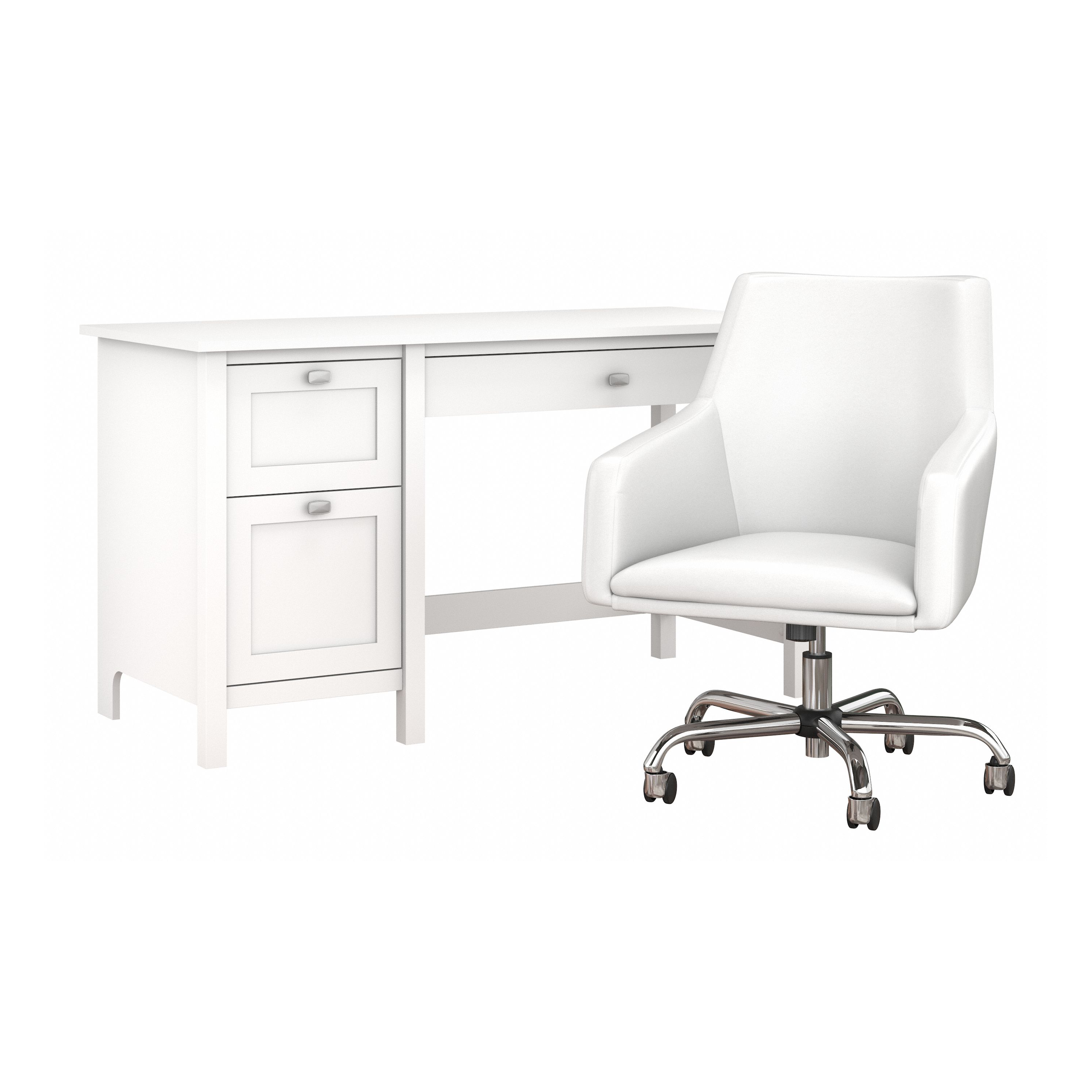 Shop Bush Furniture Broadview 54W Computer Desk and Chair Set 02 BD021WH #color_pure white