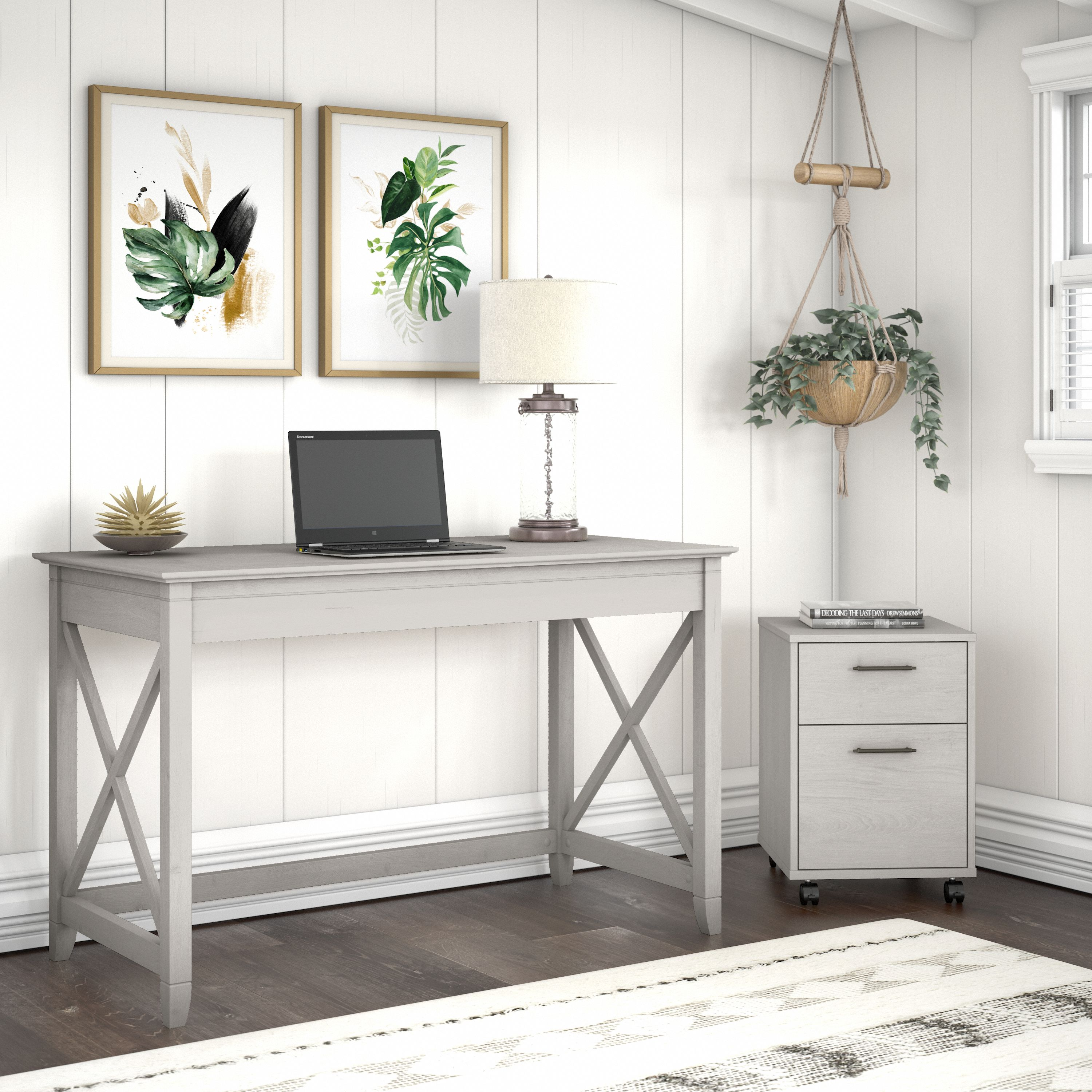 Shop Bush Furniture Key West 48W Writing Desk with 2 Drawer Mobile File Cabinet 01 KWS001LW #color_linen white oak