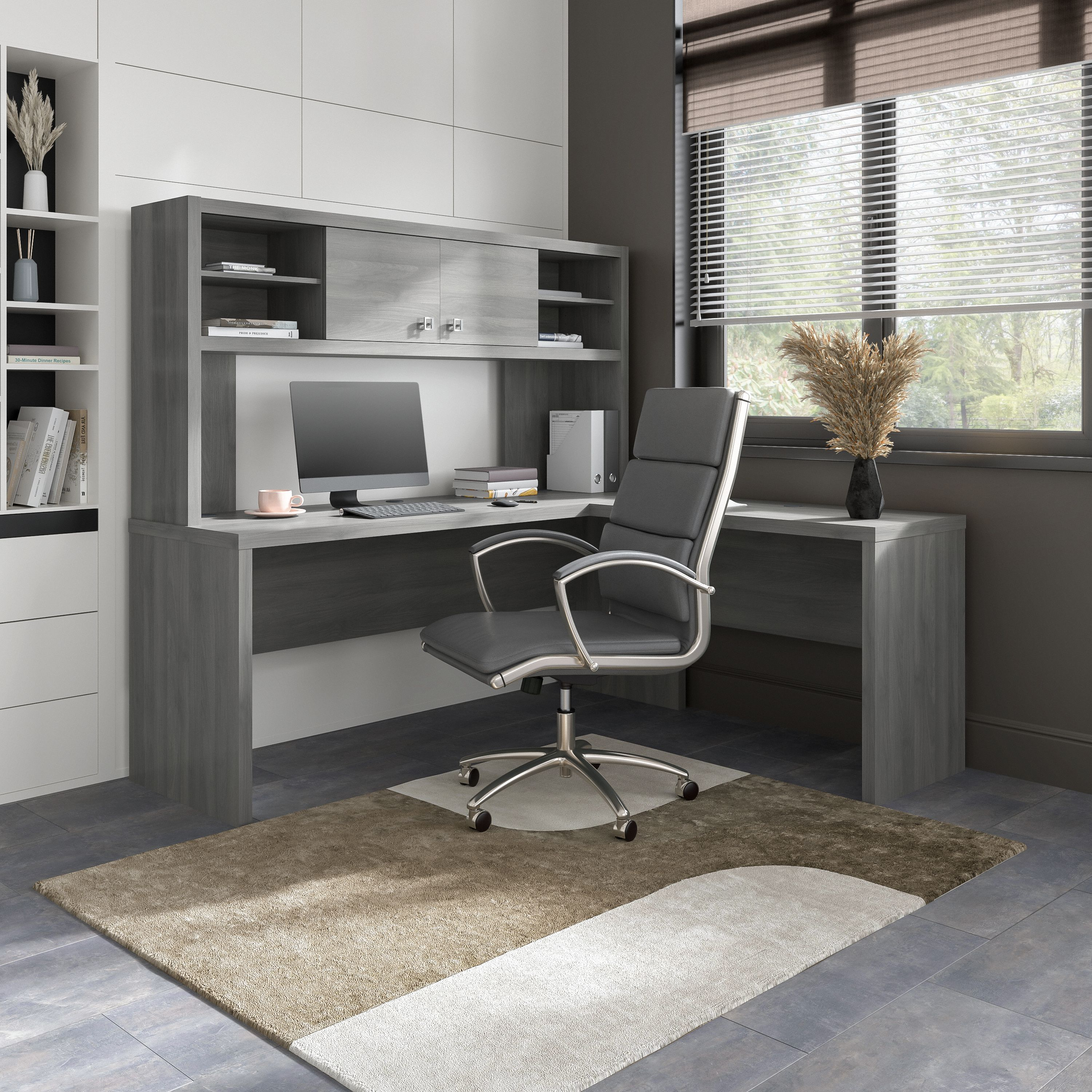 Shop Bush Business Furniture Echo 72W L Shaped Computer Desk with Hutch 01 ECH057MG #color_modern gray