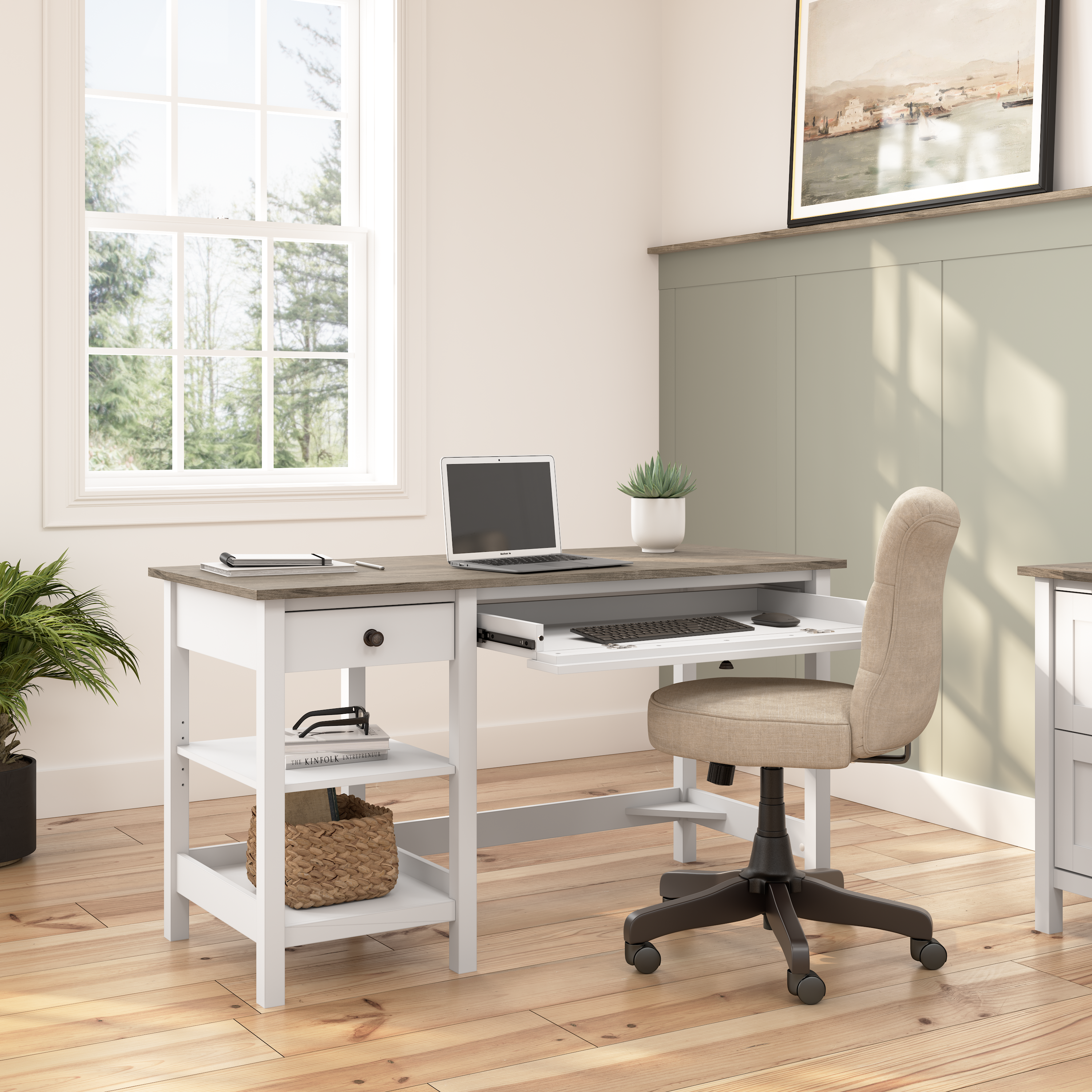 Shop Bush Furniture Mayfield 54W Computer Desk with Shelves 06 MAD154GW2-03 #color_shiplap gray/pure white