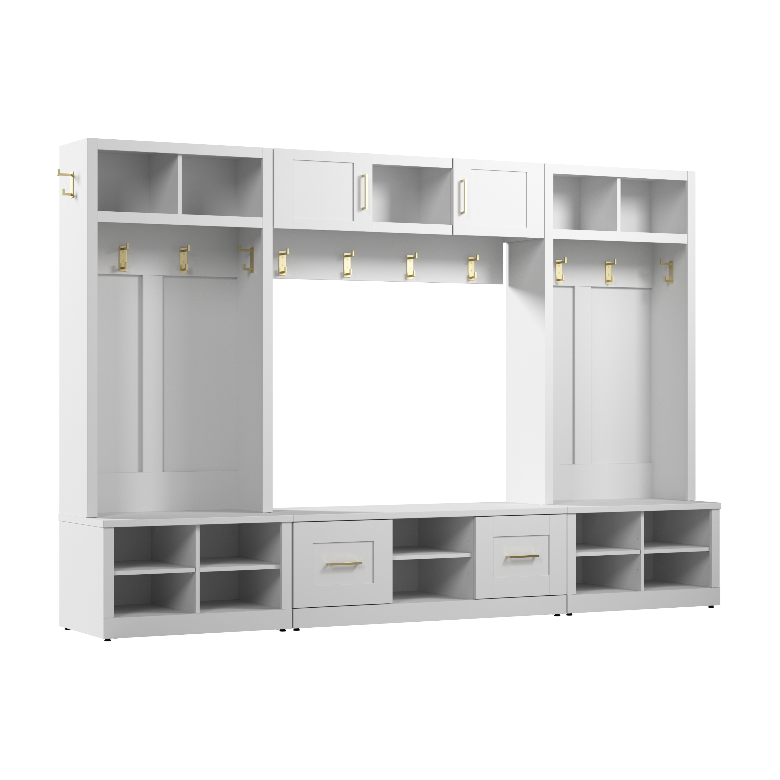 Shop Bush Furniture Hampton Heights Full Entryway Storage Set with Coat Rack, Hall Trees, and Shoe Benches with Doors 02 HHS007WH #color_white