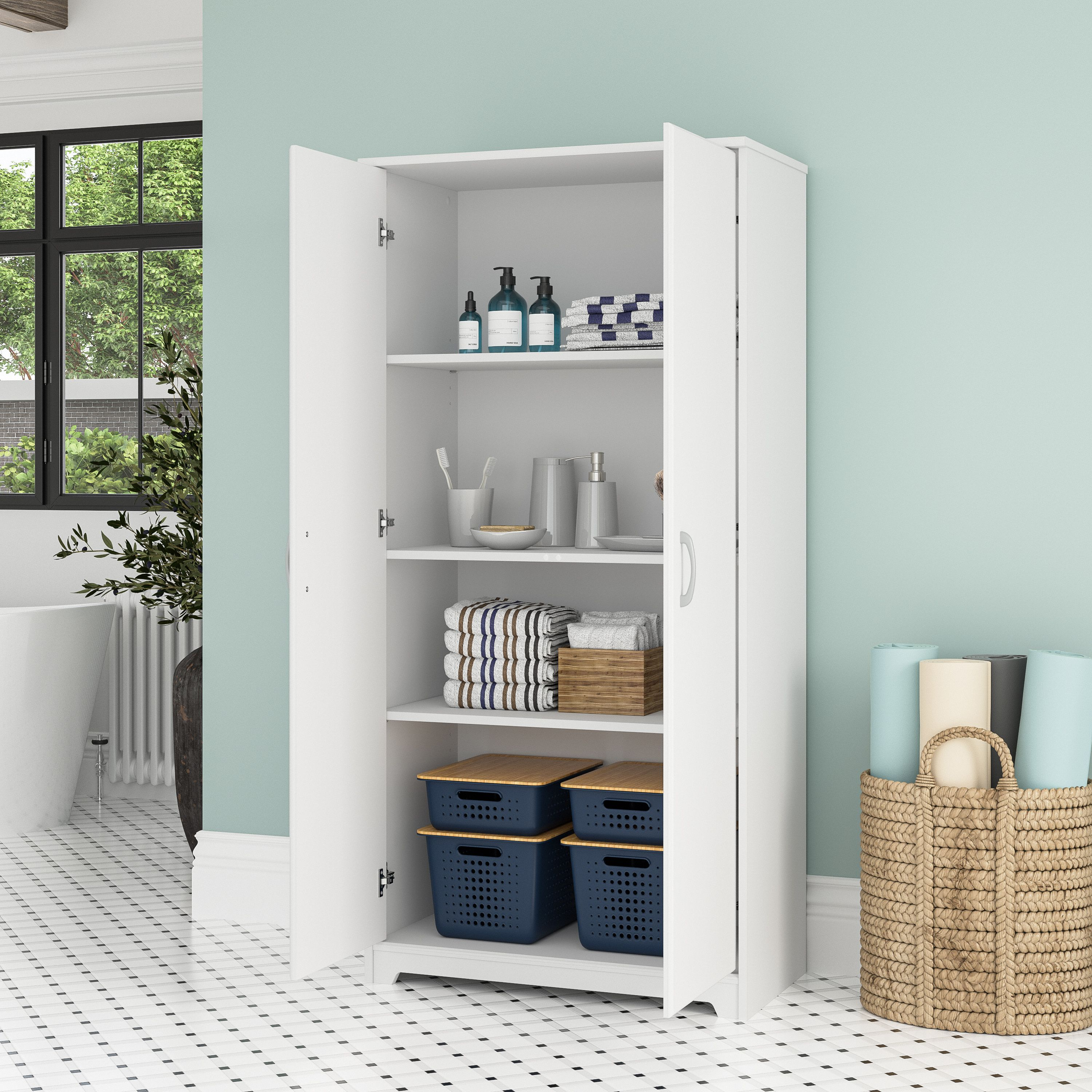 Shop Bush Furniture Cabot Tall Bathroom Storage Cabinet with Doors 06 WC31999-Z1 #color_white