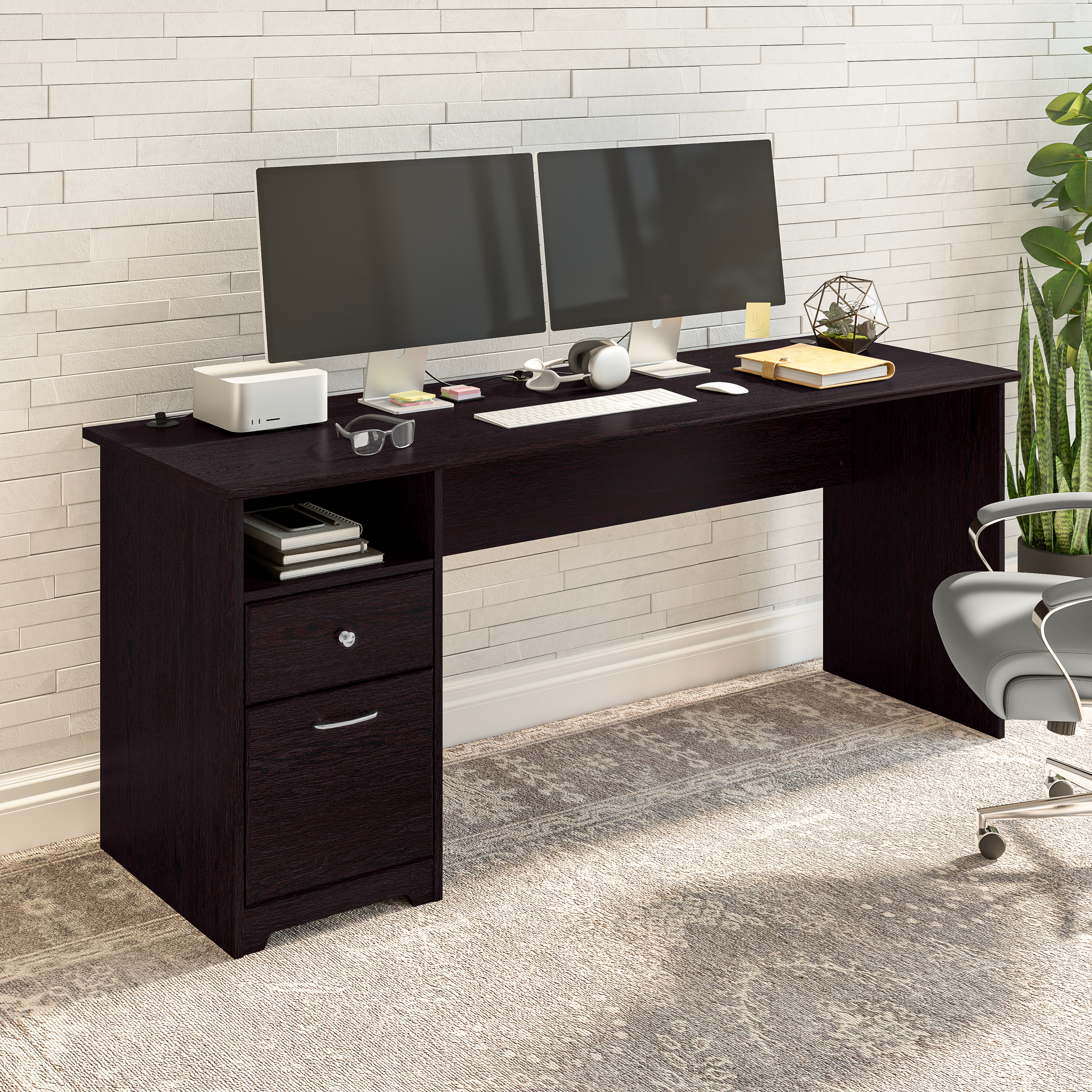 Shop Bush Furniture Cabot 72W Computer Desk with Drawers 01 WC31872 #color_espresso oak