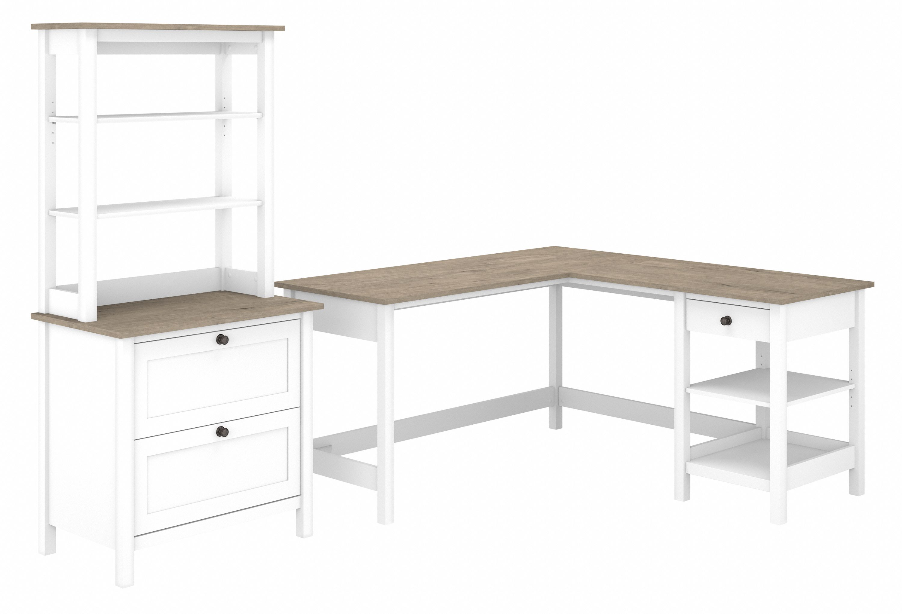 Shop Bush Furniture Mayfield 60W L Shaped Computer Desk with Lateral File Cabinet and Hutch 02 MAY015GW2 #color_shiplap gray