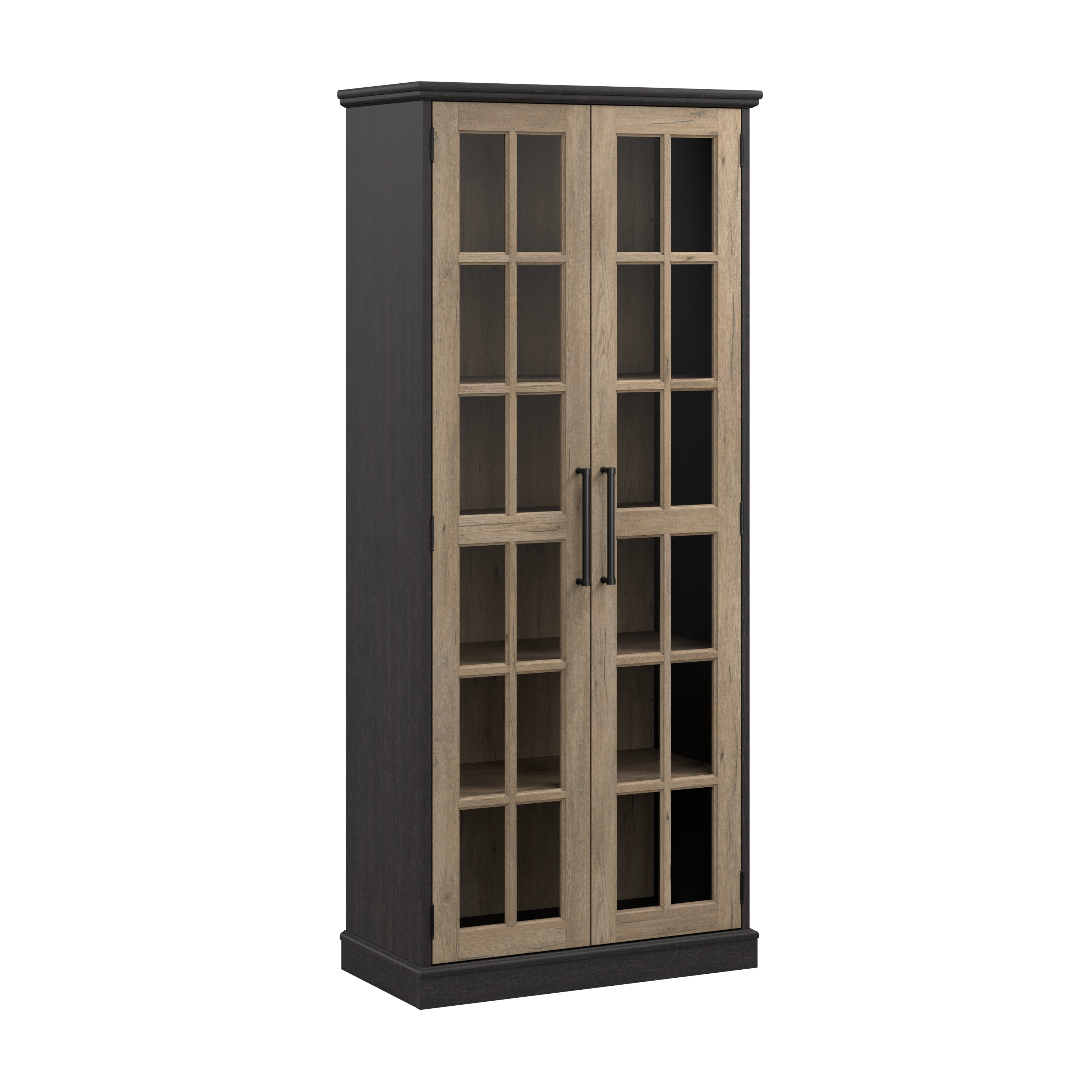 Shop Bush Furniture Westbrook Curio Cabinet with Glass Doors 02 WBS232V2R-03K #color_vintage black/restored tan hickory