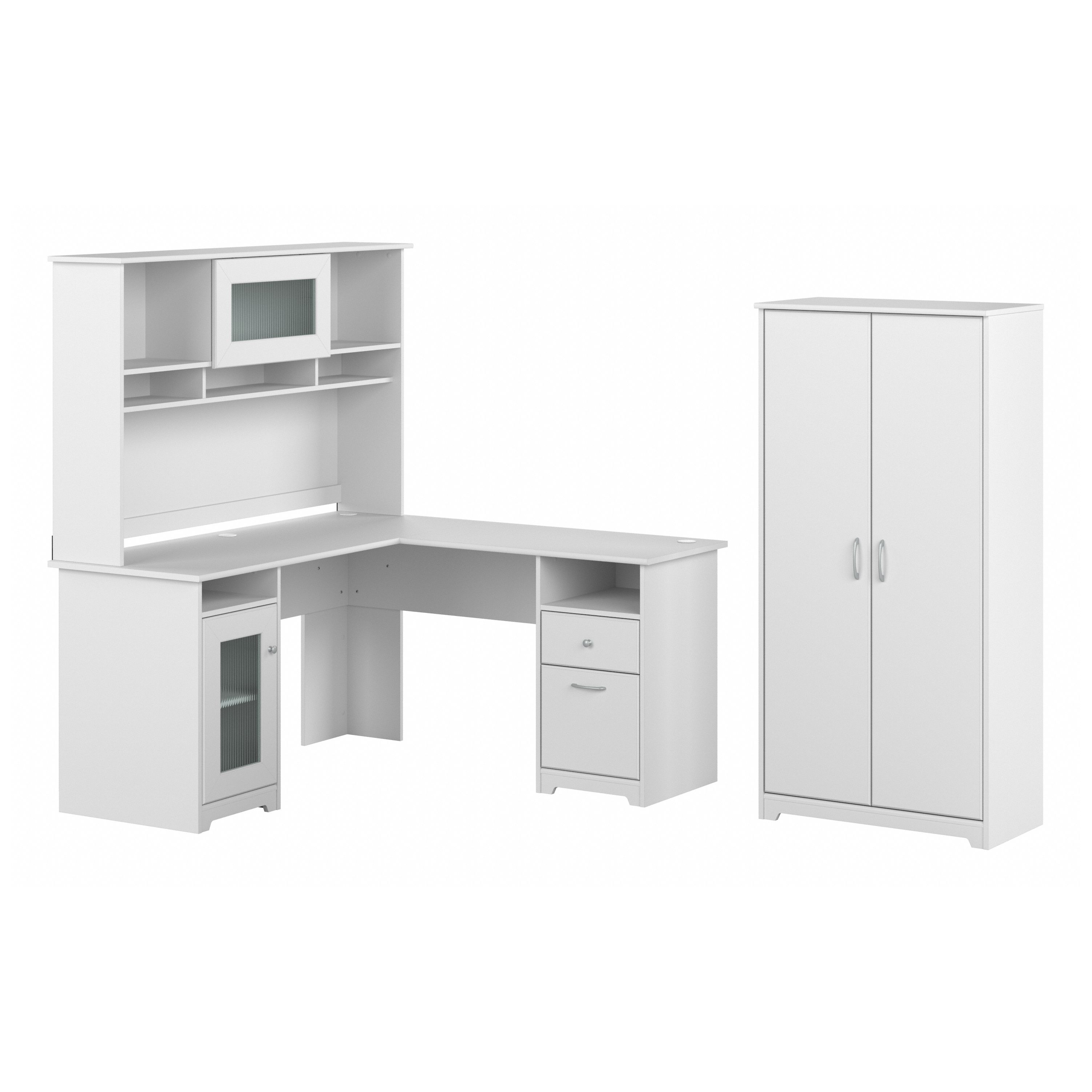 Shop Bush Furniture Cabot 60W L Shaped Computer Desk with Hutch and Tall Storage Cabinet 02 CAB017WHN #color_white