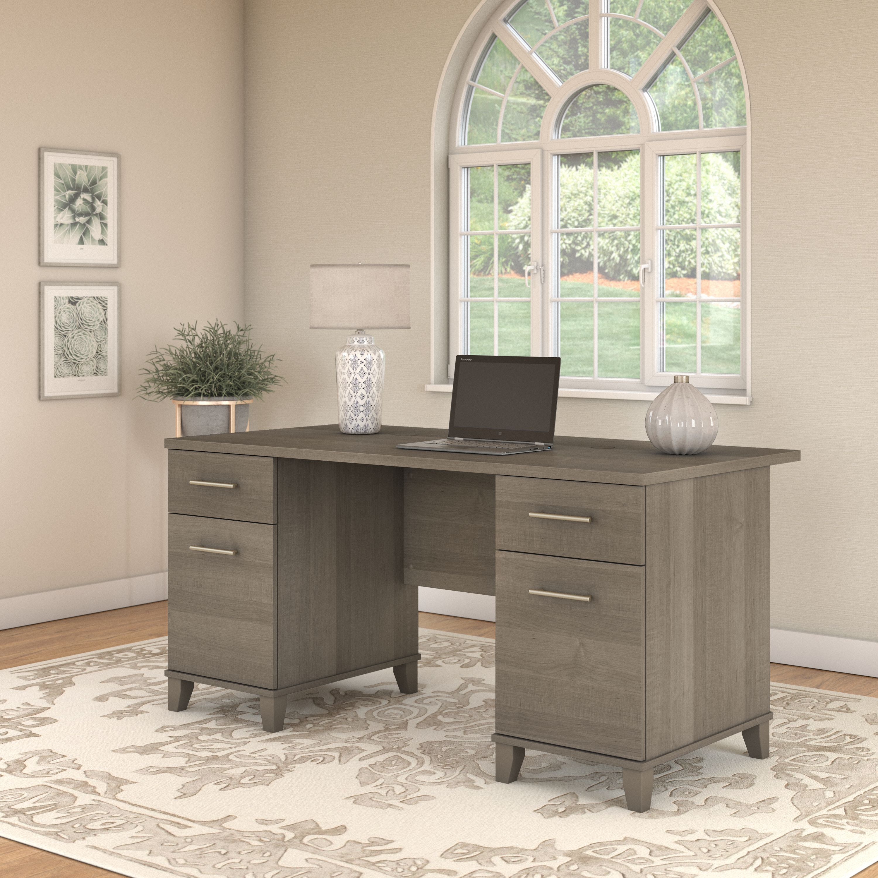 Shop Bush Furniture Somerset 60W Office Desk with Drawers 01 WC81628K #color_ash gray