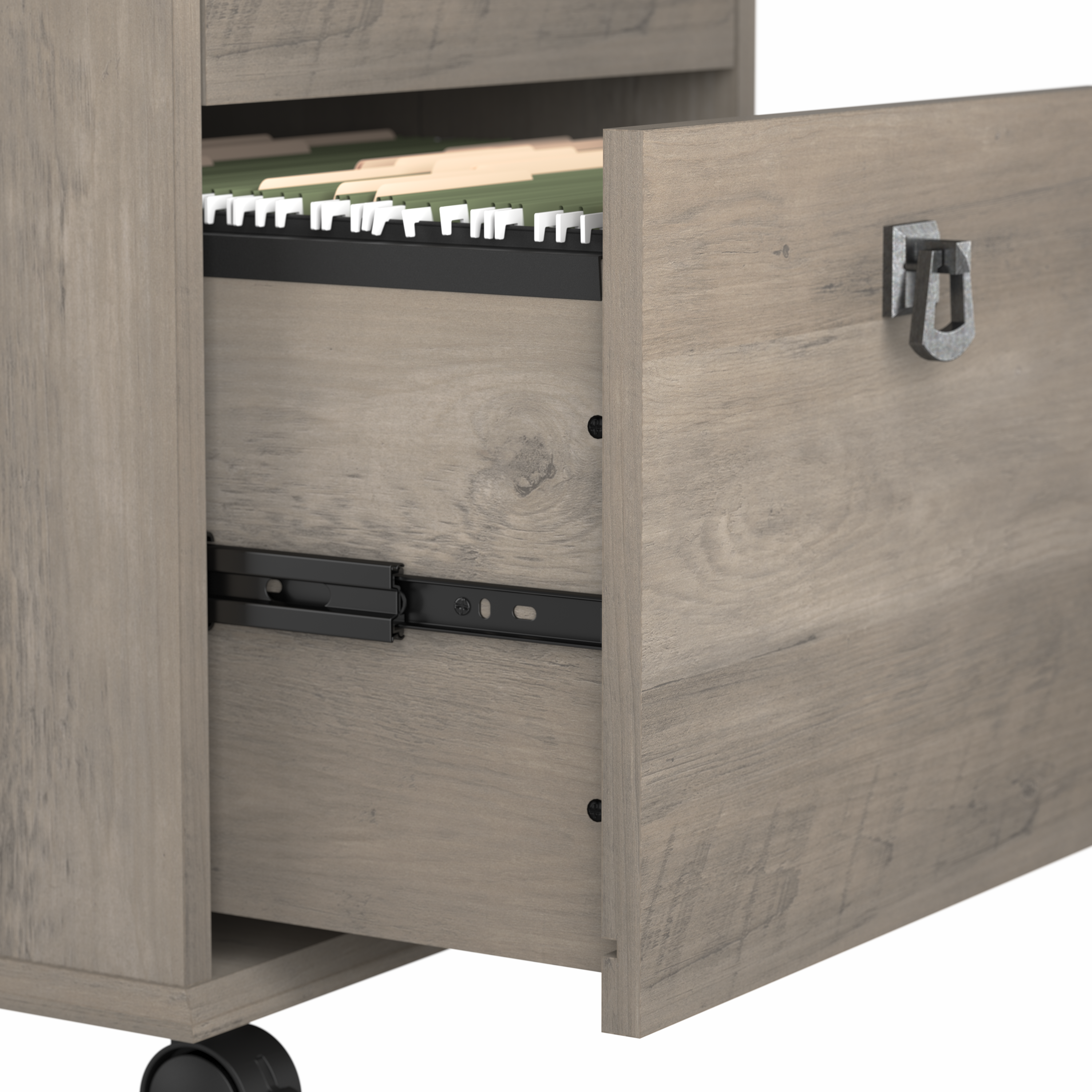 Shop Bush Furniture Homestead 60W Farmhouse L Shaped Desk with Mobile File Cabinet 03 HOT002DG #color_driftwood gray
