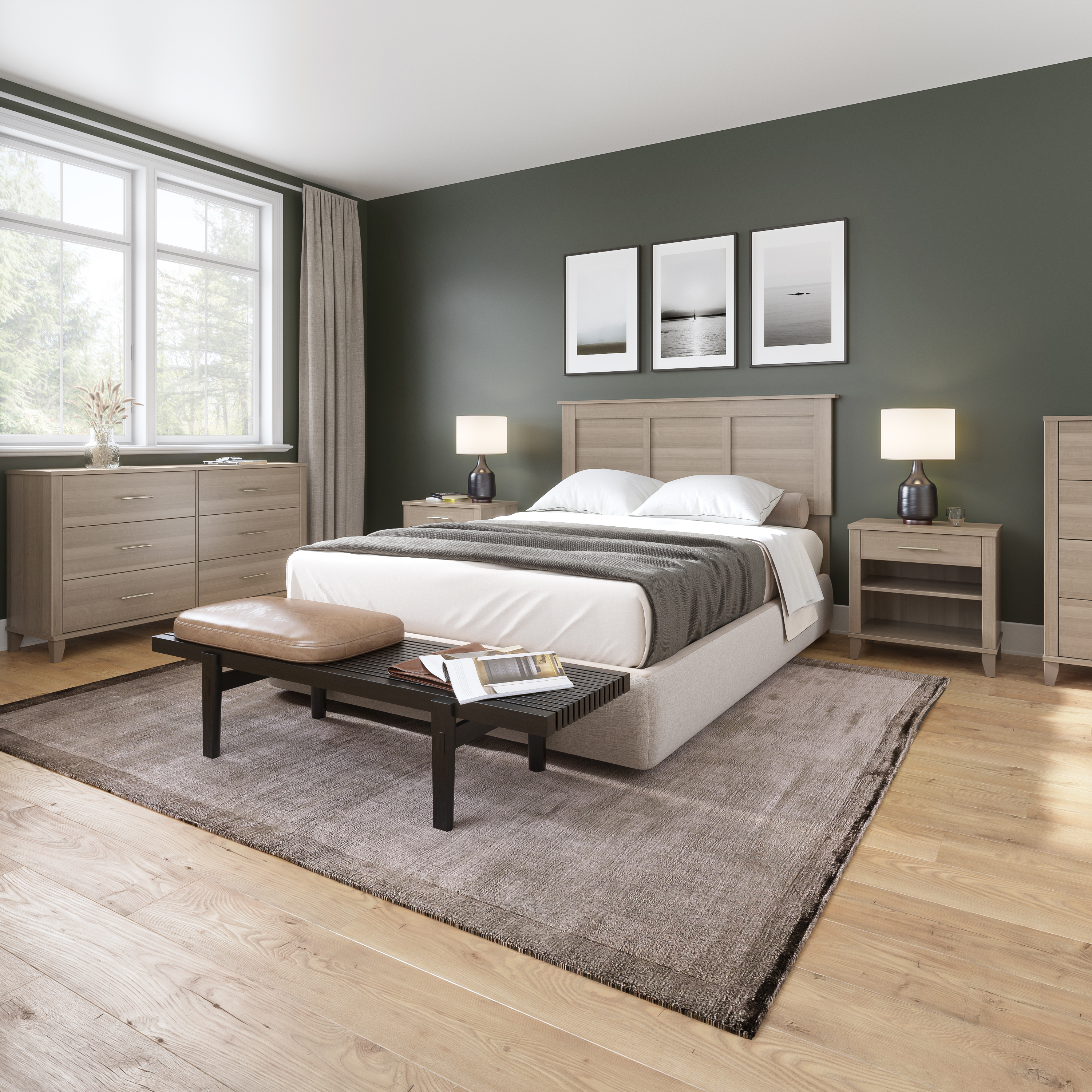 Shop Bush Furniture Somerset Full/Queen Size Headboard, Dresser and Nightstand Bedroom Set 09 SET003AG #color_ash gray
