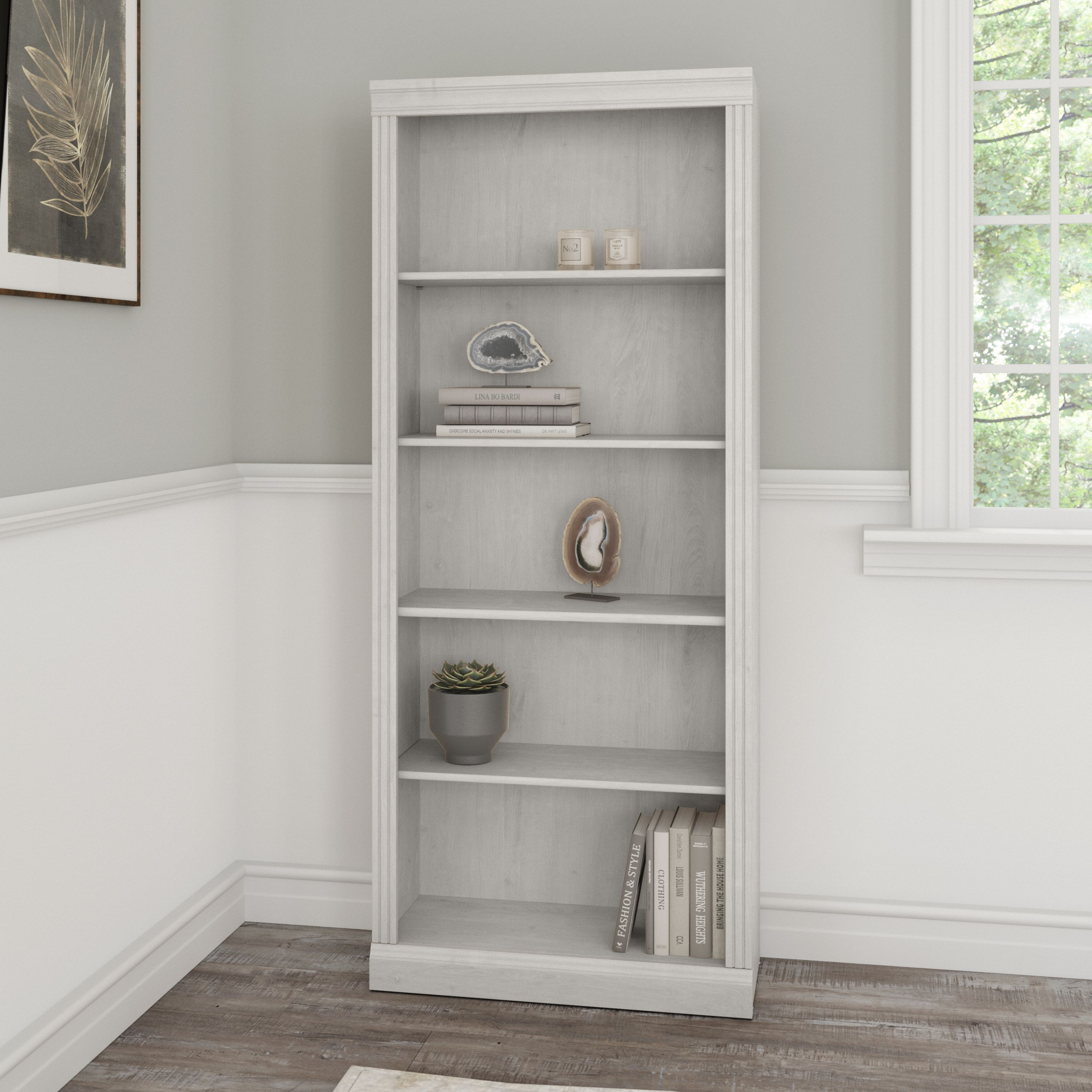 Shop Bush Furniture Saratoga Tall 5 Shelf Bookcase 01 W1645C-03 #color_linen white oak