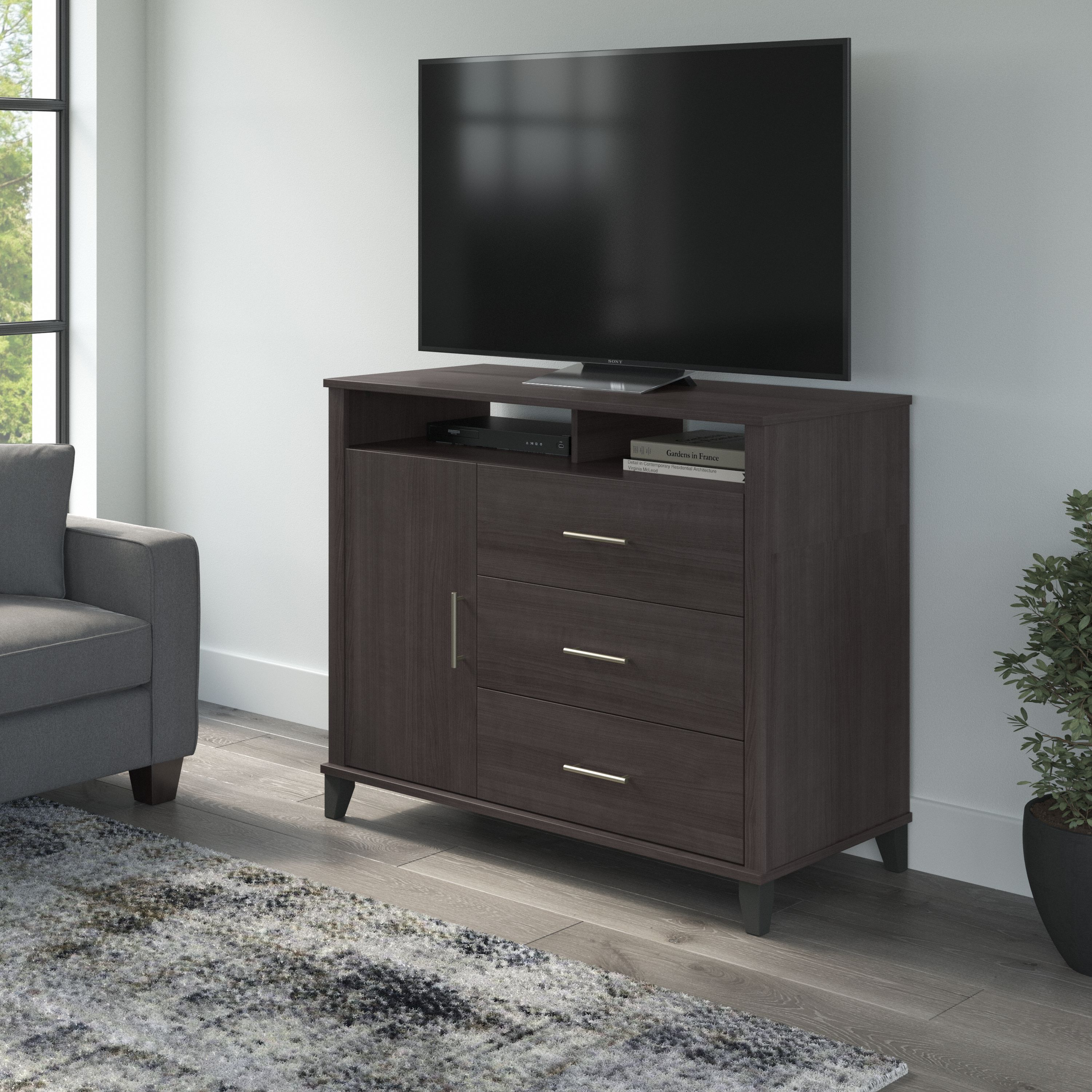 Shop Bush Furniture Somerset Tall TV Stand with Storage 01 STV148SGK-Z #color_storm gray