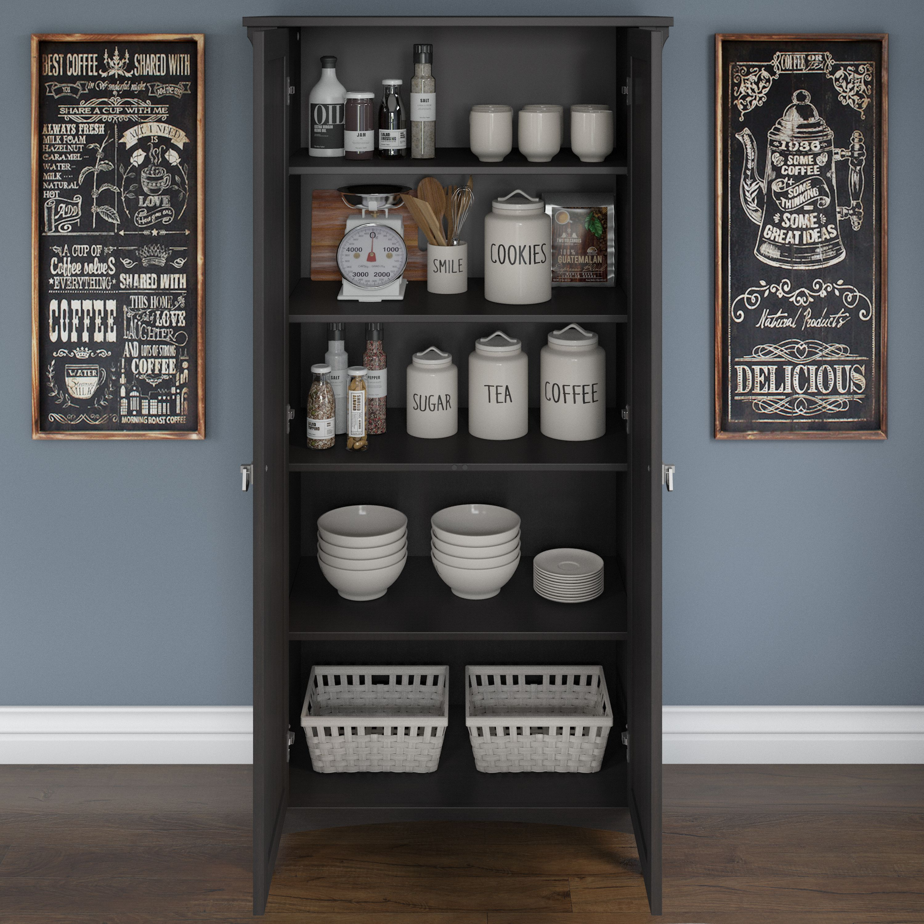 Shop Bush Furniture Salinas Kitchen Pantry Cabinet with Doors 06 SAL014VB #color_vintage black