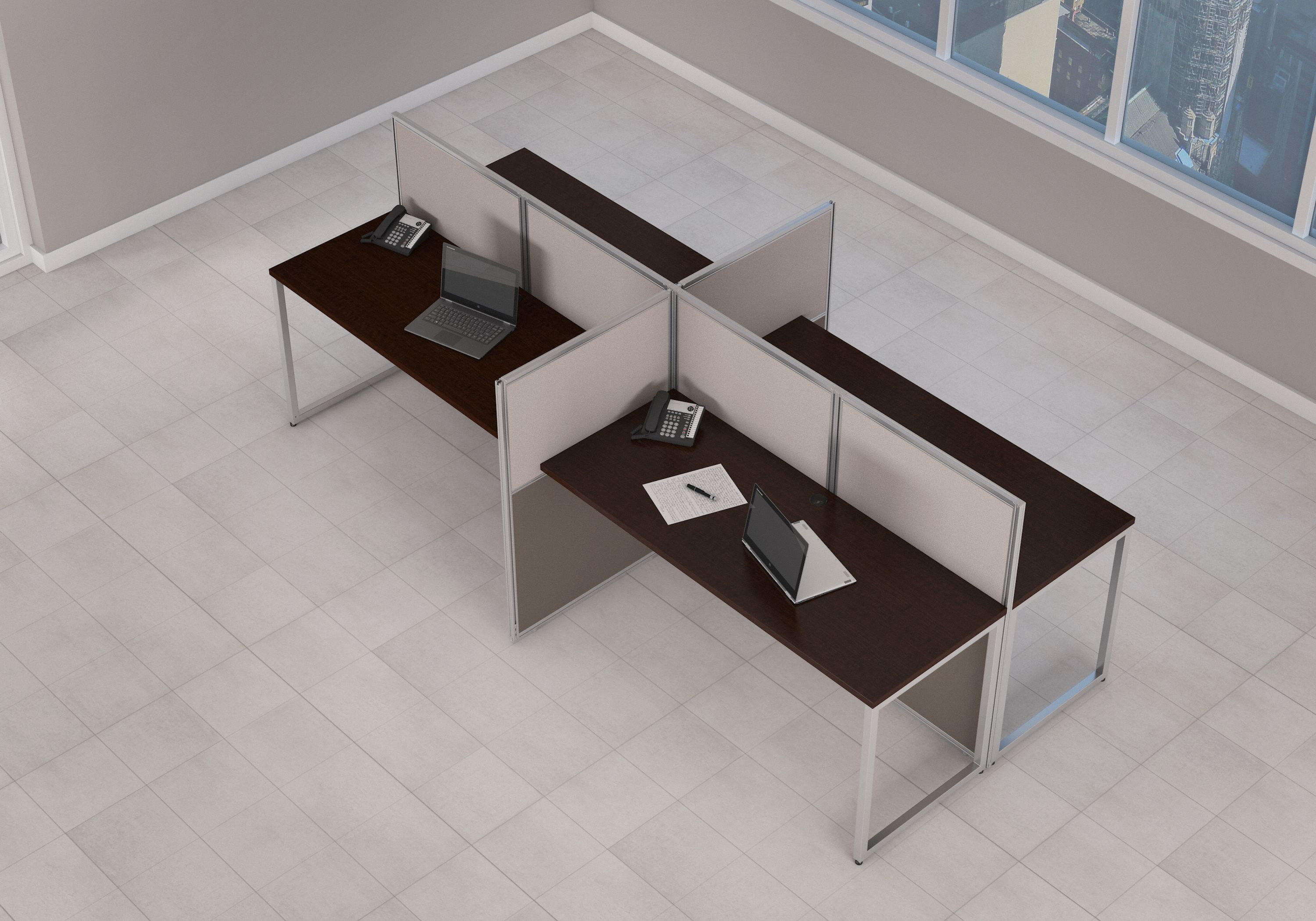 Shop Bush Business Furniture Easy Office 60W 4 Person Cubicle Desk Workstation with 45H Panels 06 EOD660MR-03K #color_mocha cherry