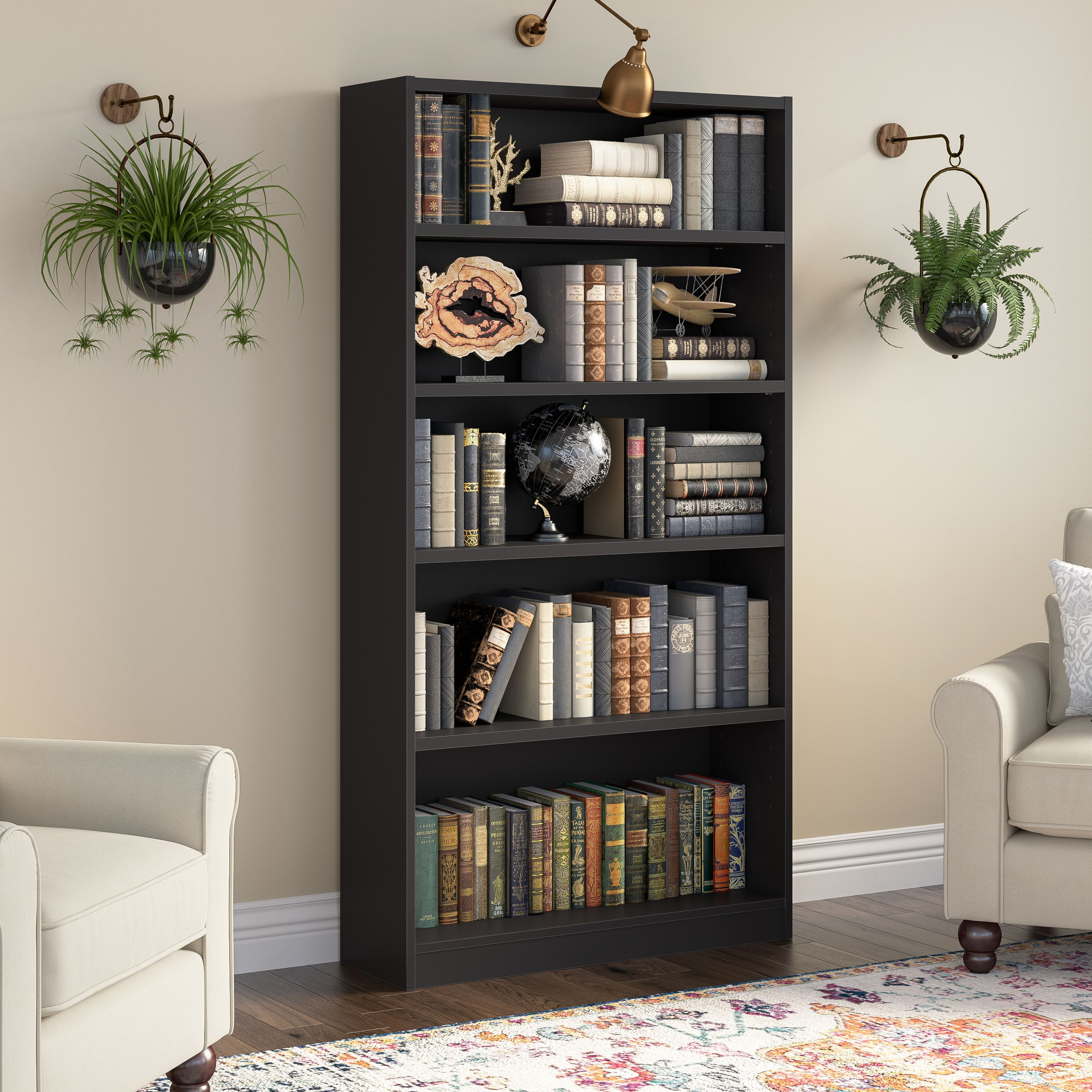 Shop Bush Furniture Universal Tall 5 Shelf Bookcase 01 WL12436 #color_black
