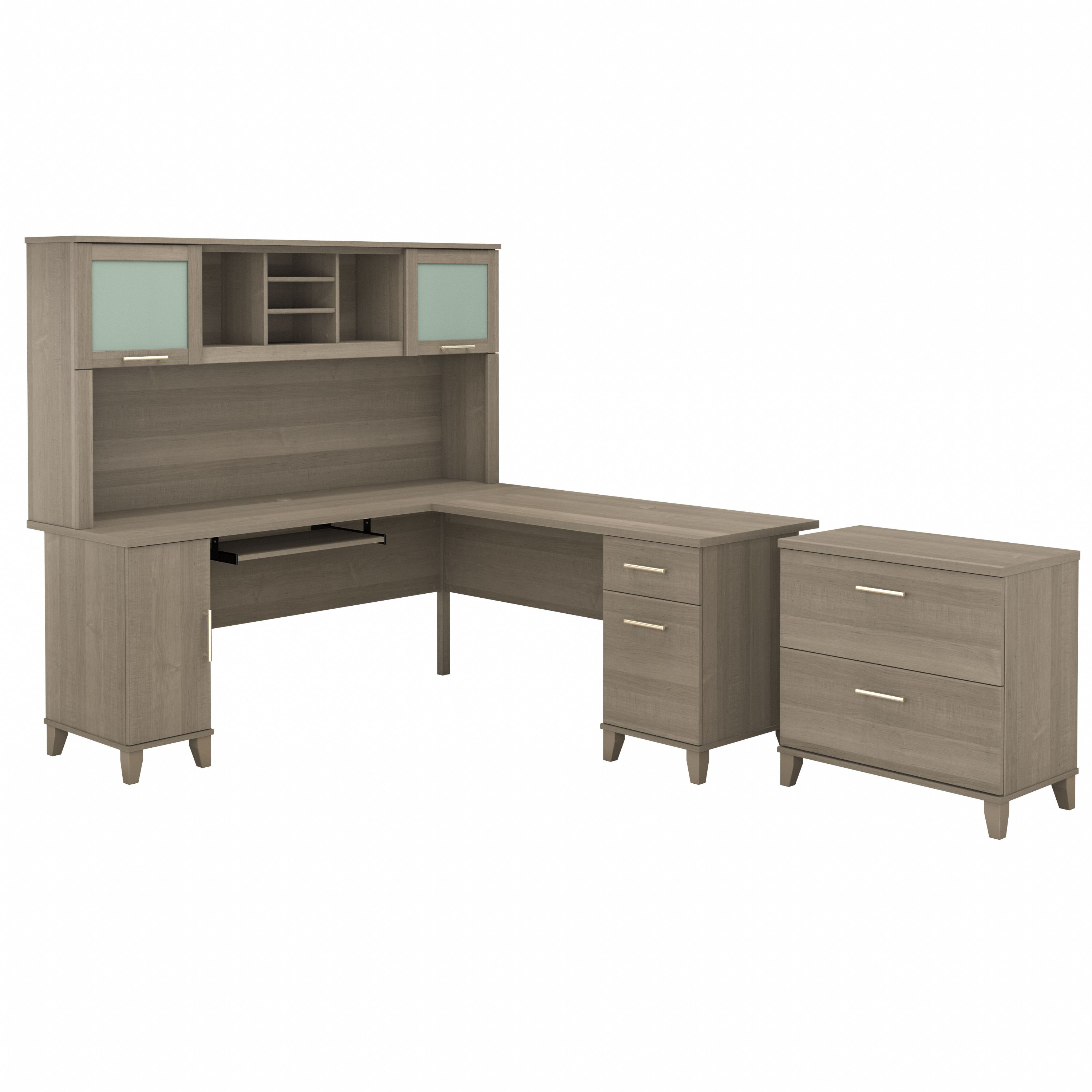 Shop Bush Furniture Somerset 72W L Shaped Desk with Hutch and Lateral File Cabinet 02 SET009AG #color_ash gray