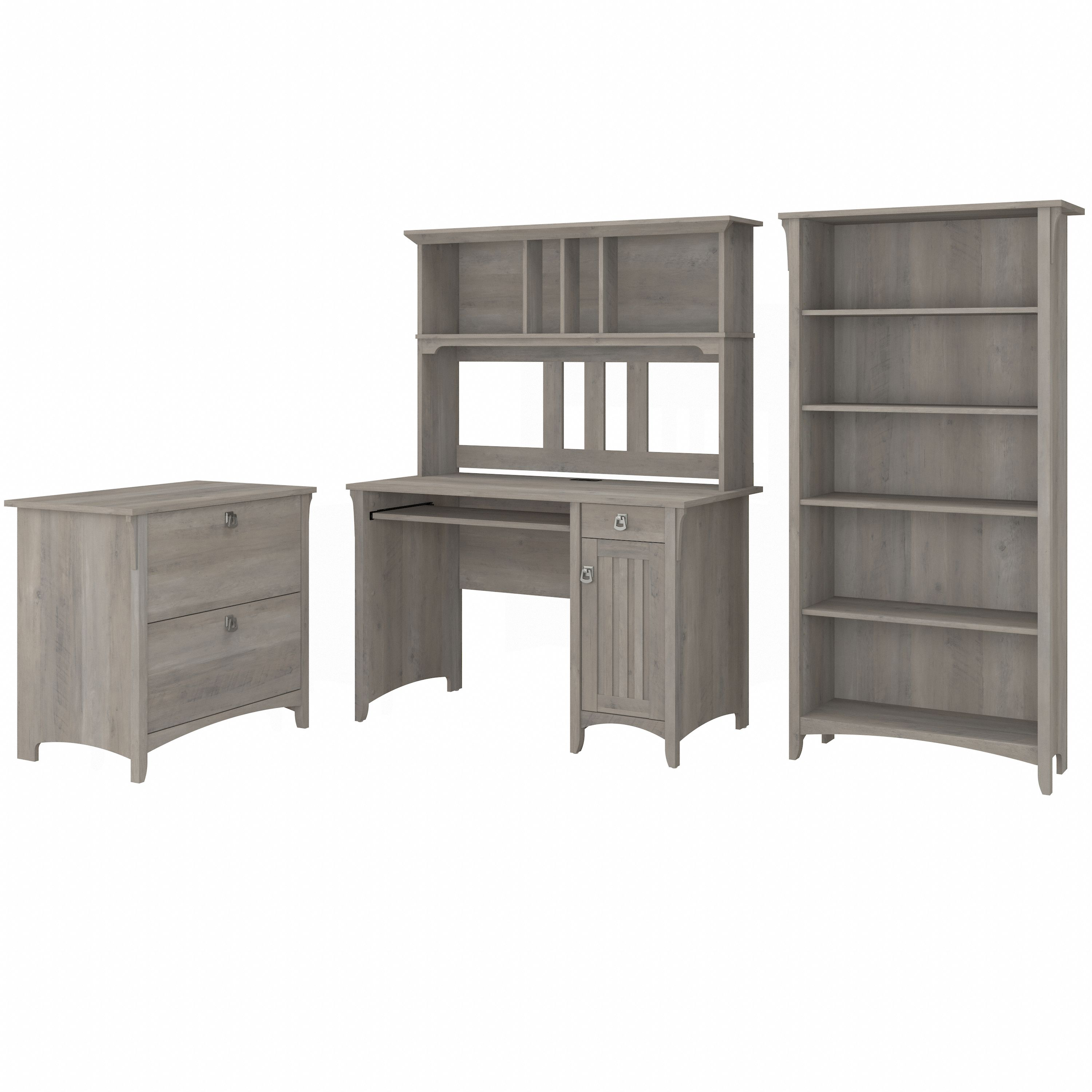 Shop Bush Furniture Salinas Mission Desk with Hutch, Lateral File Cabinet and 5 Shelf Bookcase 02 SAL002DG #color_driftwood gray