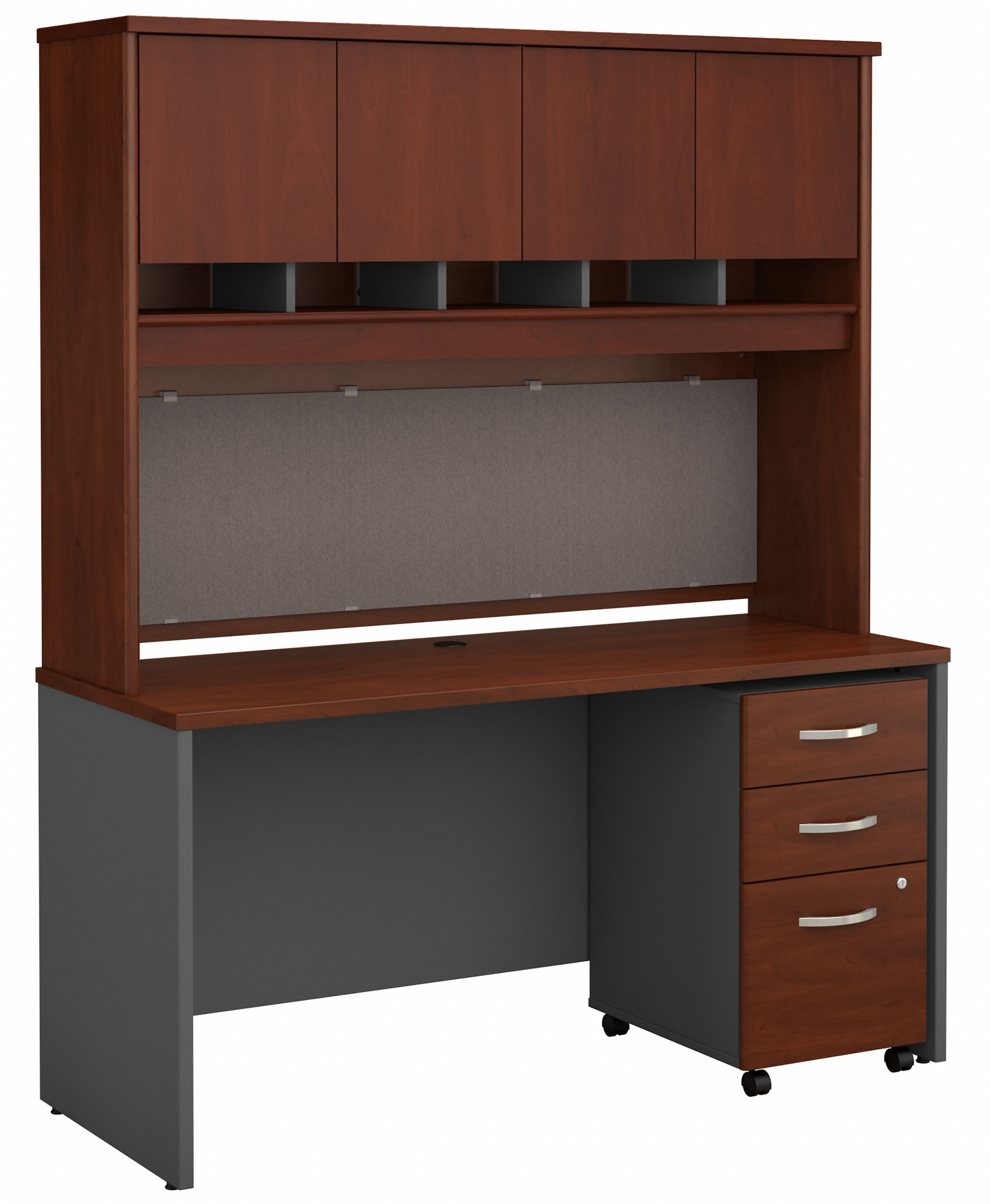 Shop Bush Business Furniture Series C 60W x 24D Office Desk with Hutch and Mobile File Cabinet 02 SRC014HCSU #color_hansen cherry