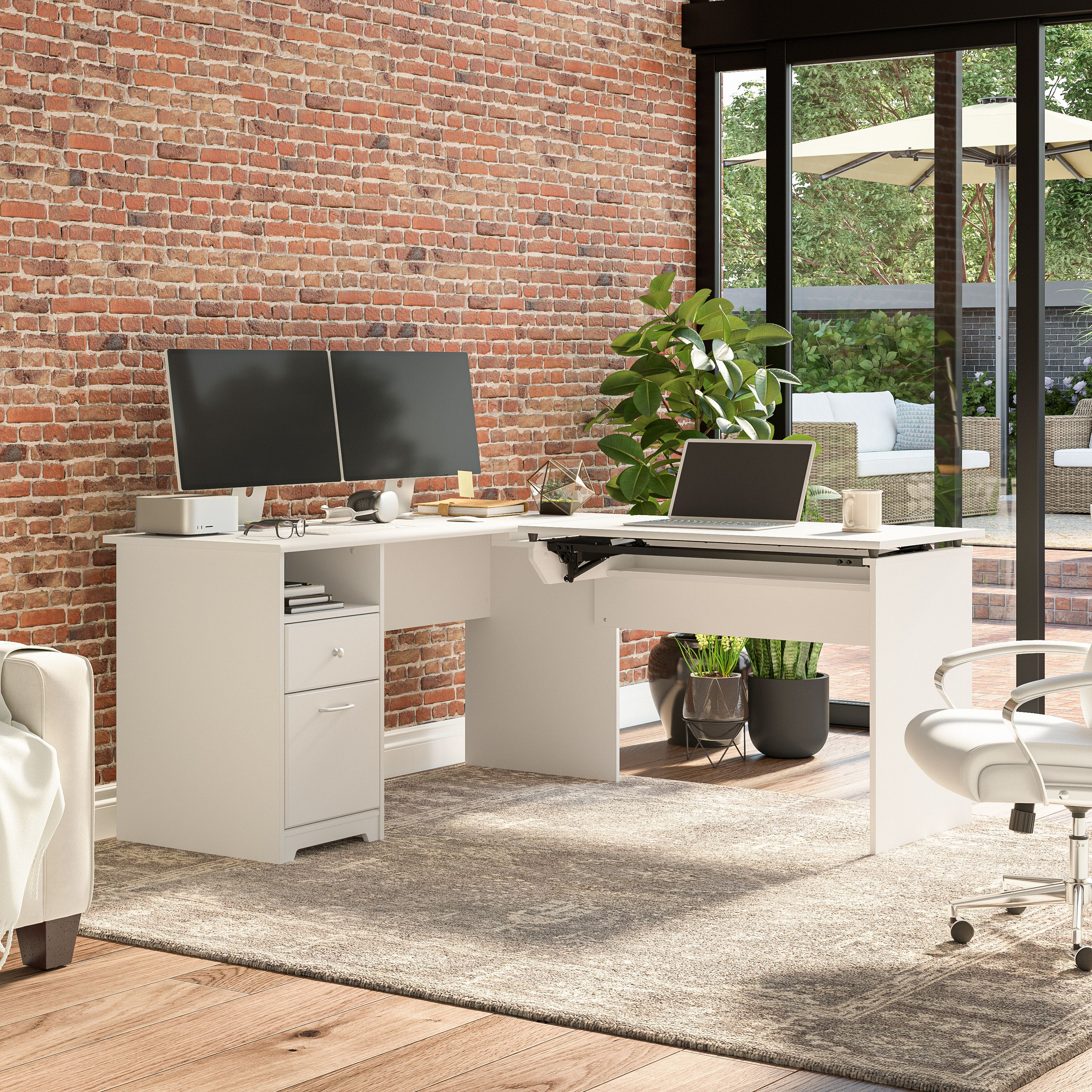 Shop Bush Furniture Cabot 60W 3 Position Sit to Stand L Shaped Desk 06 CAB043WHN #color_white