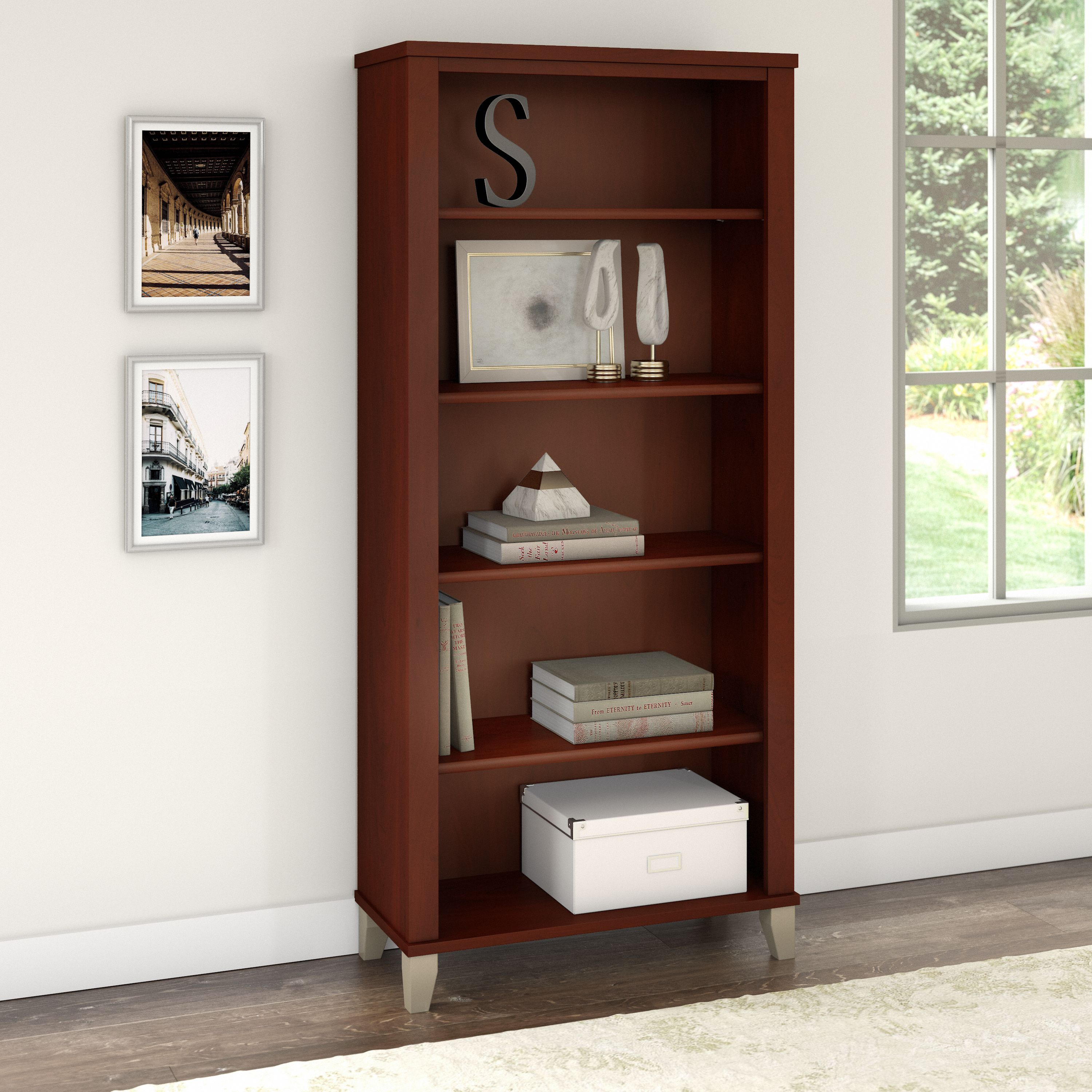 Shop Bush Furniture Somerset Tall 5 Shelf Bookcase 01 WC81765 #color_hansen cherry