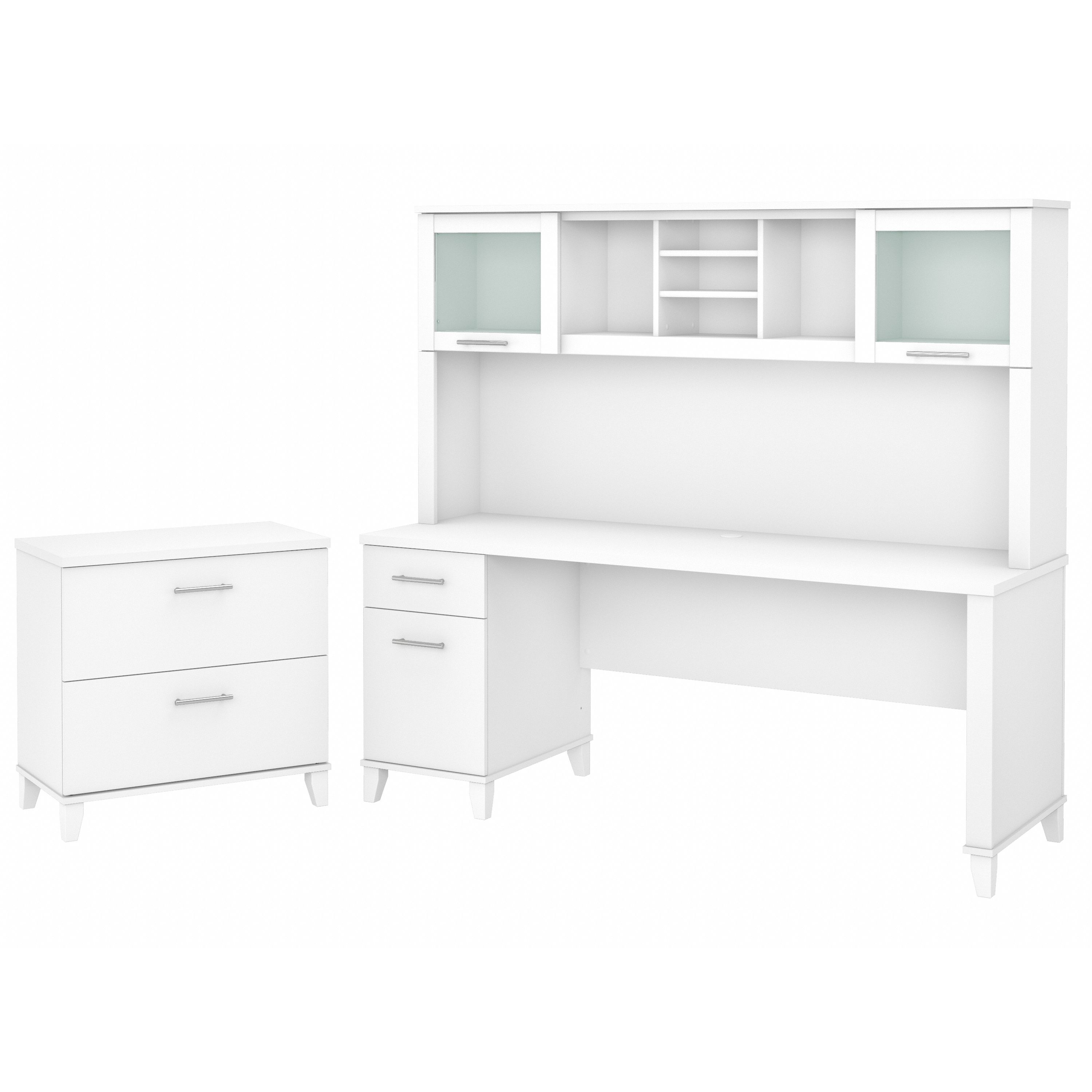 Shop Bush Furniture Somerset 72W Office Desk with Hutch and Lateral File Cabinet 02 SET019WH #color_white
