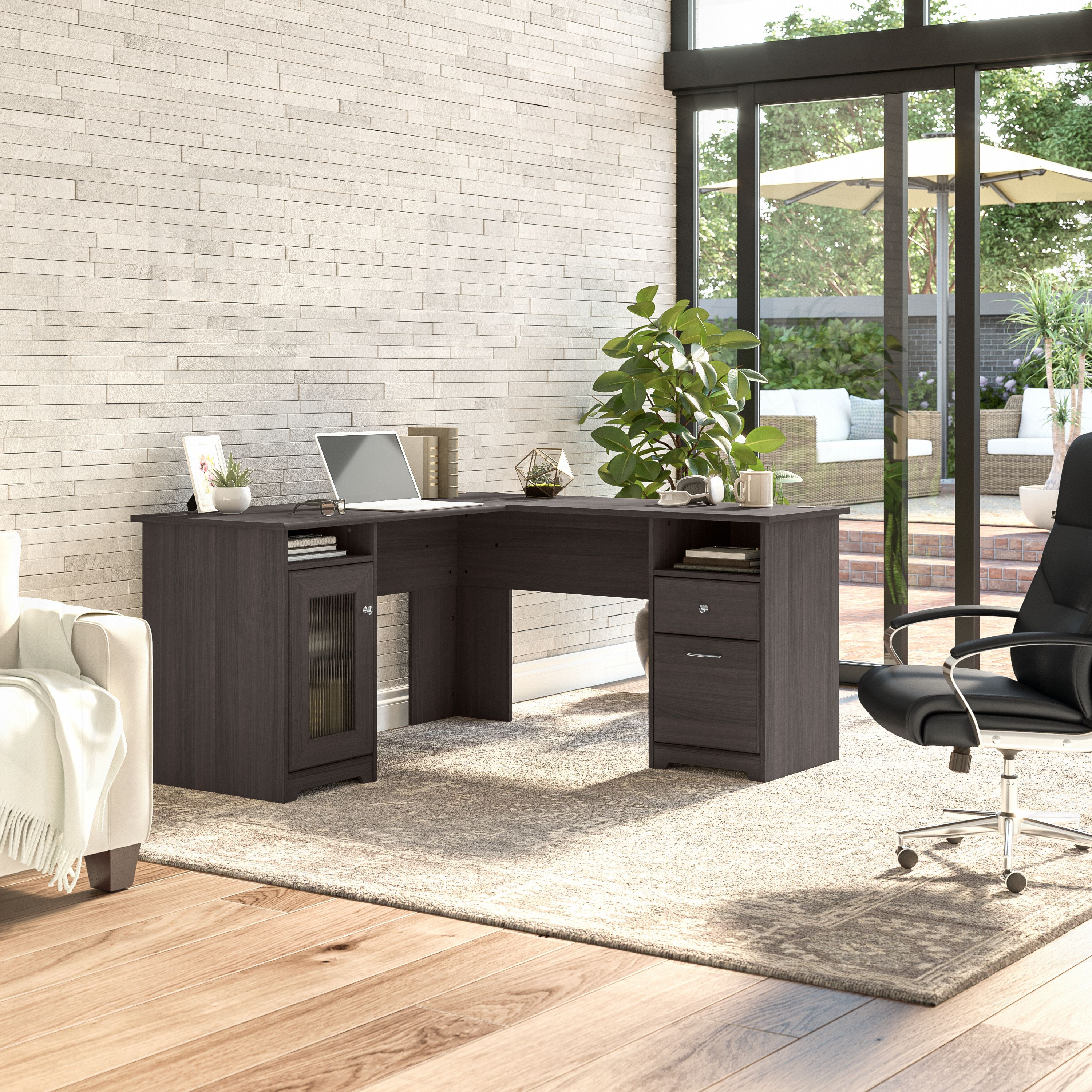 Shop Bush Furniture Cabot 60W L Shaped Computer Desk with Storage 01 WC31730K #color_heather gray
