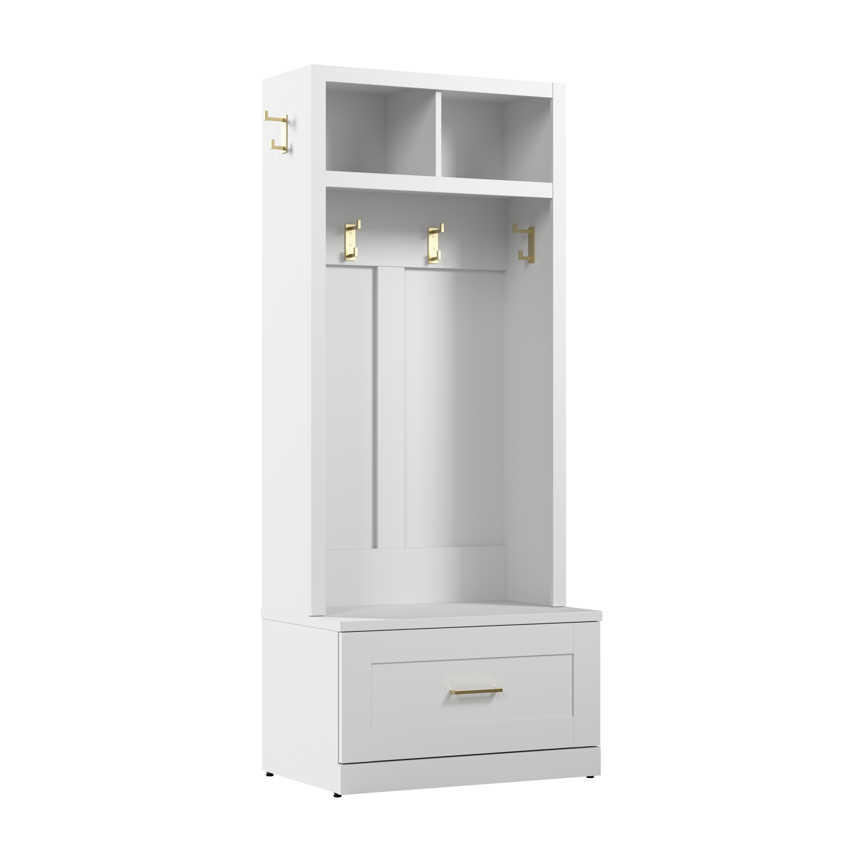 Shop Bush Furniture Hampton Heights Entryway Storage Set with 30W Hall Tree and Shoe Bench with Drawer 02 HHS001WH #color_white