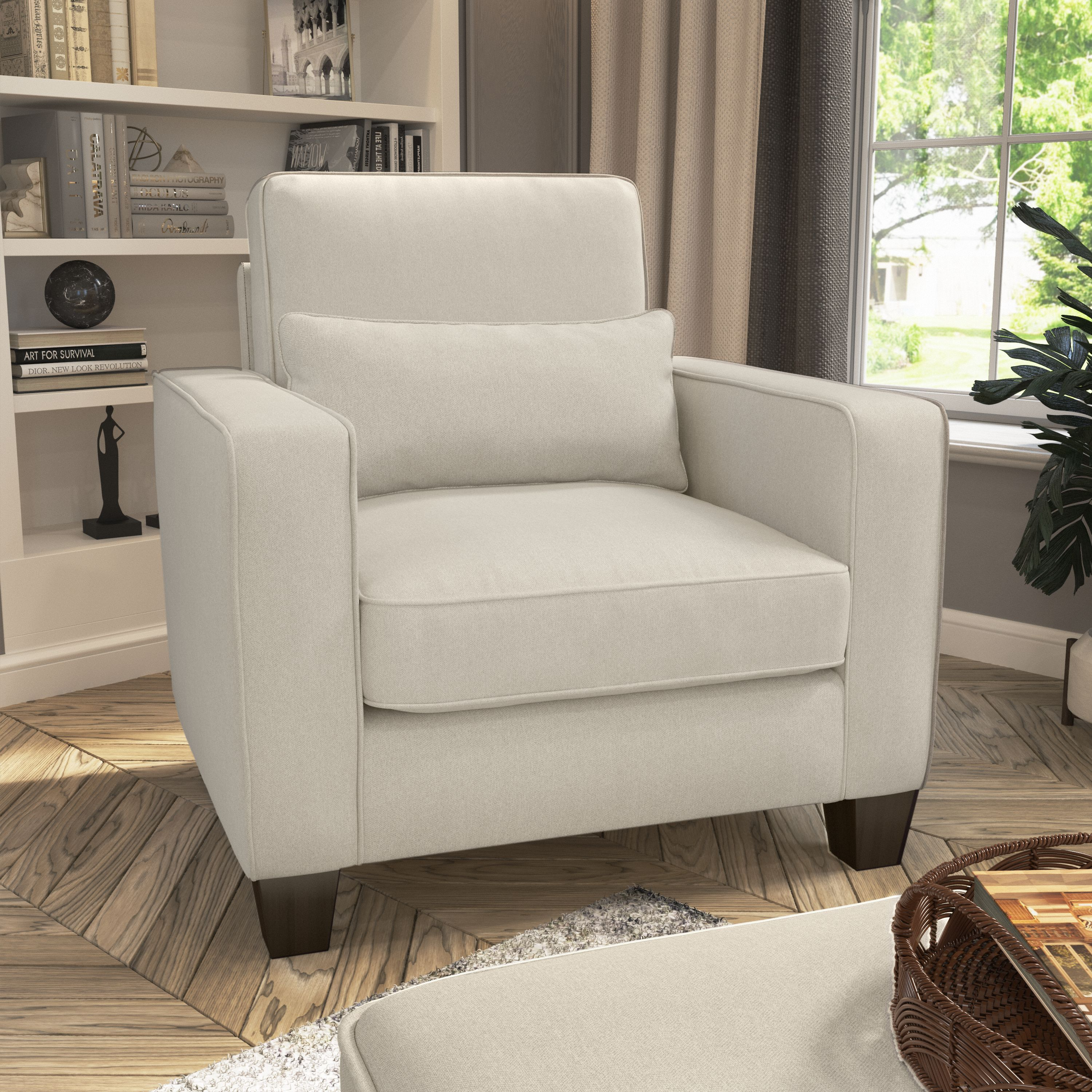 Shop Bush Furniture Stockton Accent Chair with Arms 01 SNK36SCRH-03 #color_cream herringbone fabric