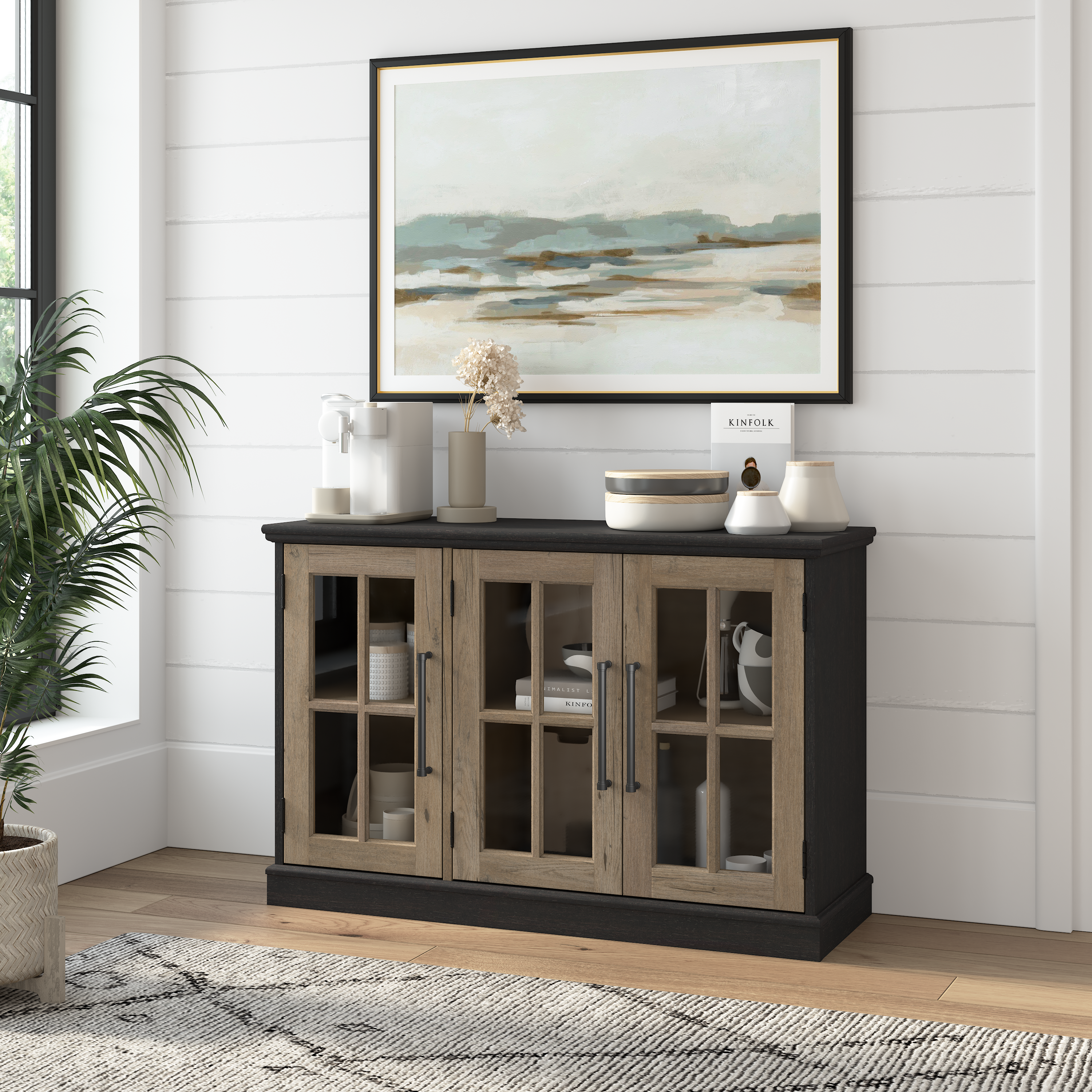 Shop Bush Furniture Westbrook 46W Sideboard Cabinet 01 WBV146V2R-03 #color_vintage black/restored tan hickory