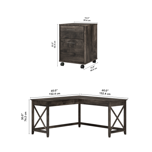 Bush Home Key West 60W L Shaped Desk with 2 Drawer Mobile