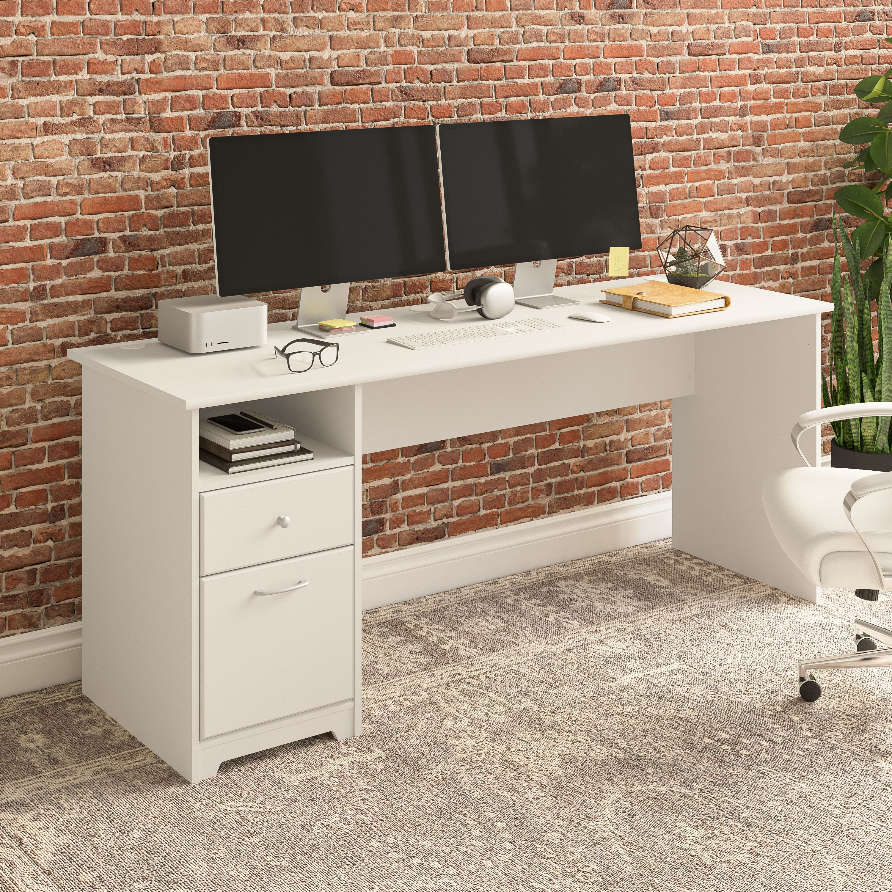 Shop Bush Furniture Cabot 72W Computer Desk with Drawers 01 WC31972 #color_white