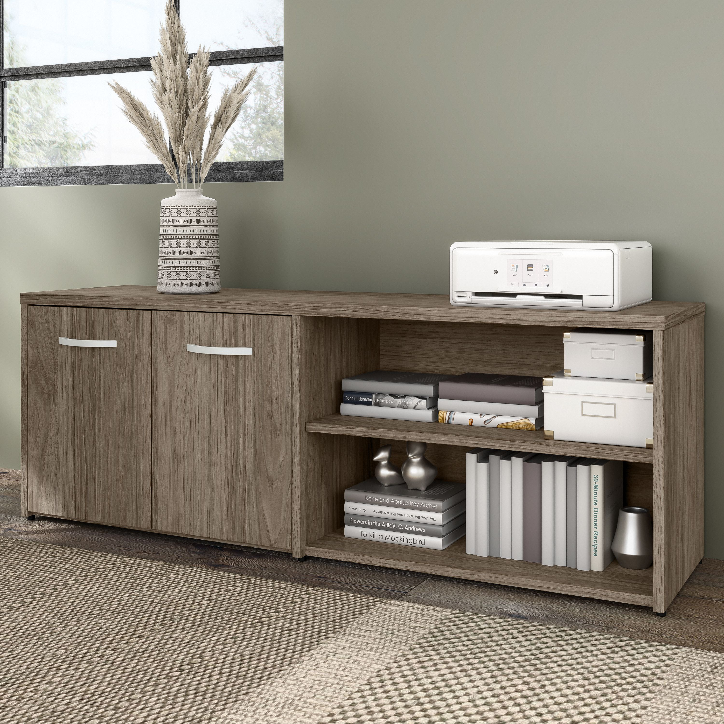 Shop Bush Business Furniture Hybrid Low Storage Cabinet with Doors and Shelves 01 HYS160MH-Z #color_modern hickory
