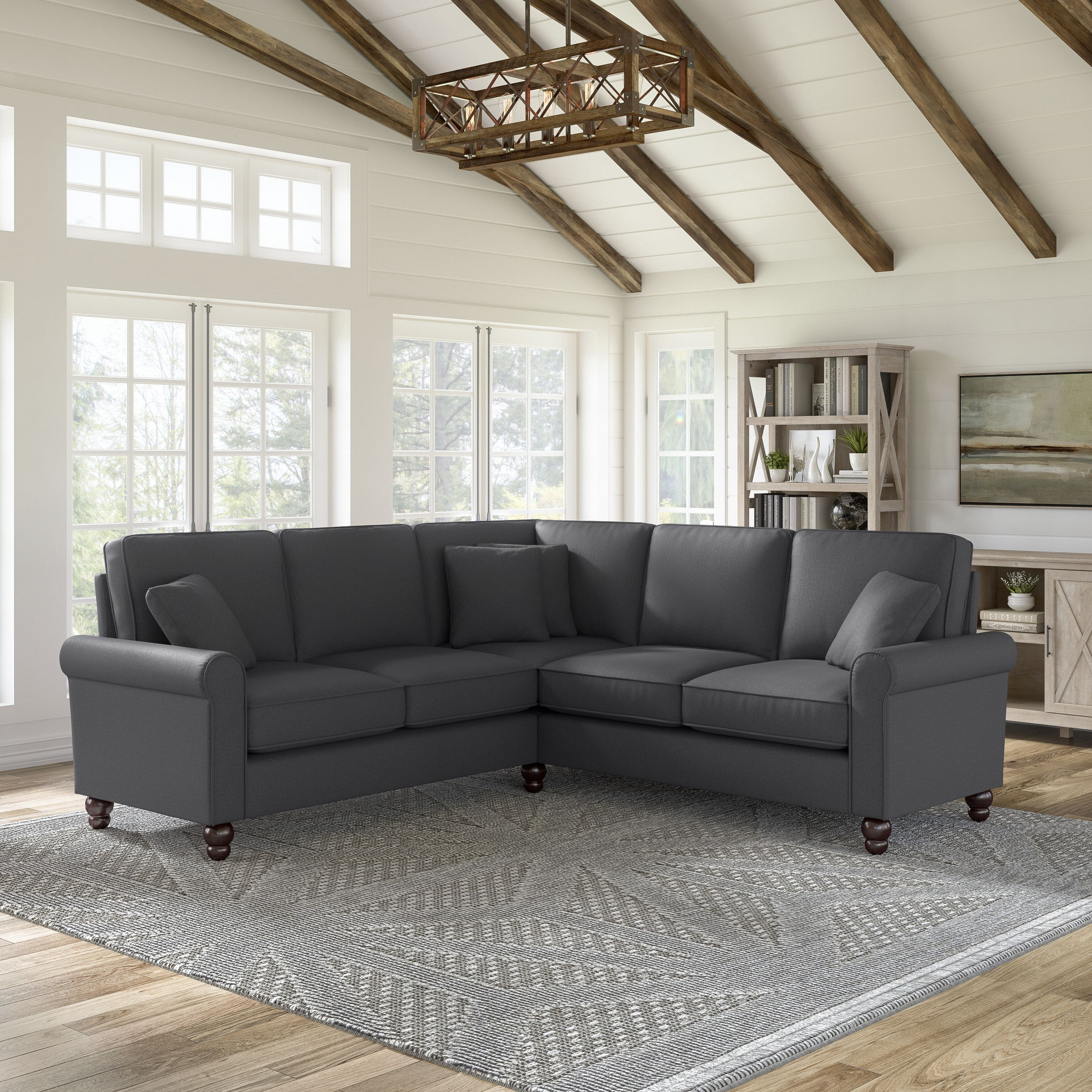 Shop Bush Furniture Hudson 87W L Shaped Sectional Couch 01 HDY86BCGH-03K #color_charcoal gray herringbone fabr