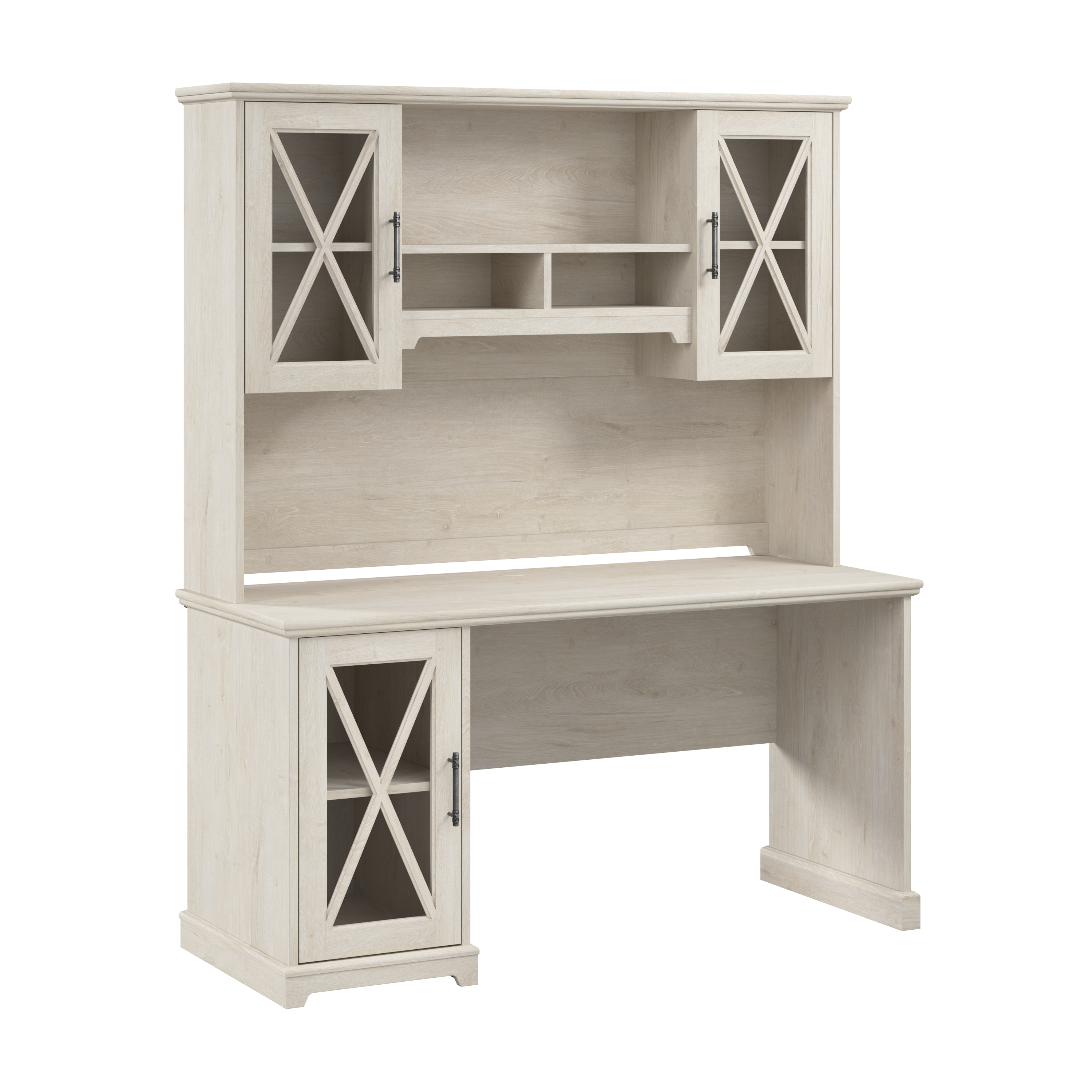 Shop Bush Furniture Lennox 60W Farmhouse Desk with Hutch and Storage Cabinet 02 LEN003LW #color_linen white oak