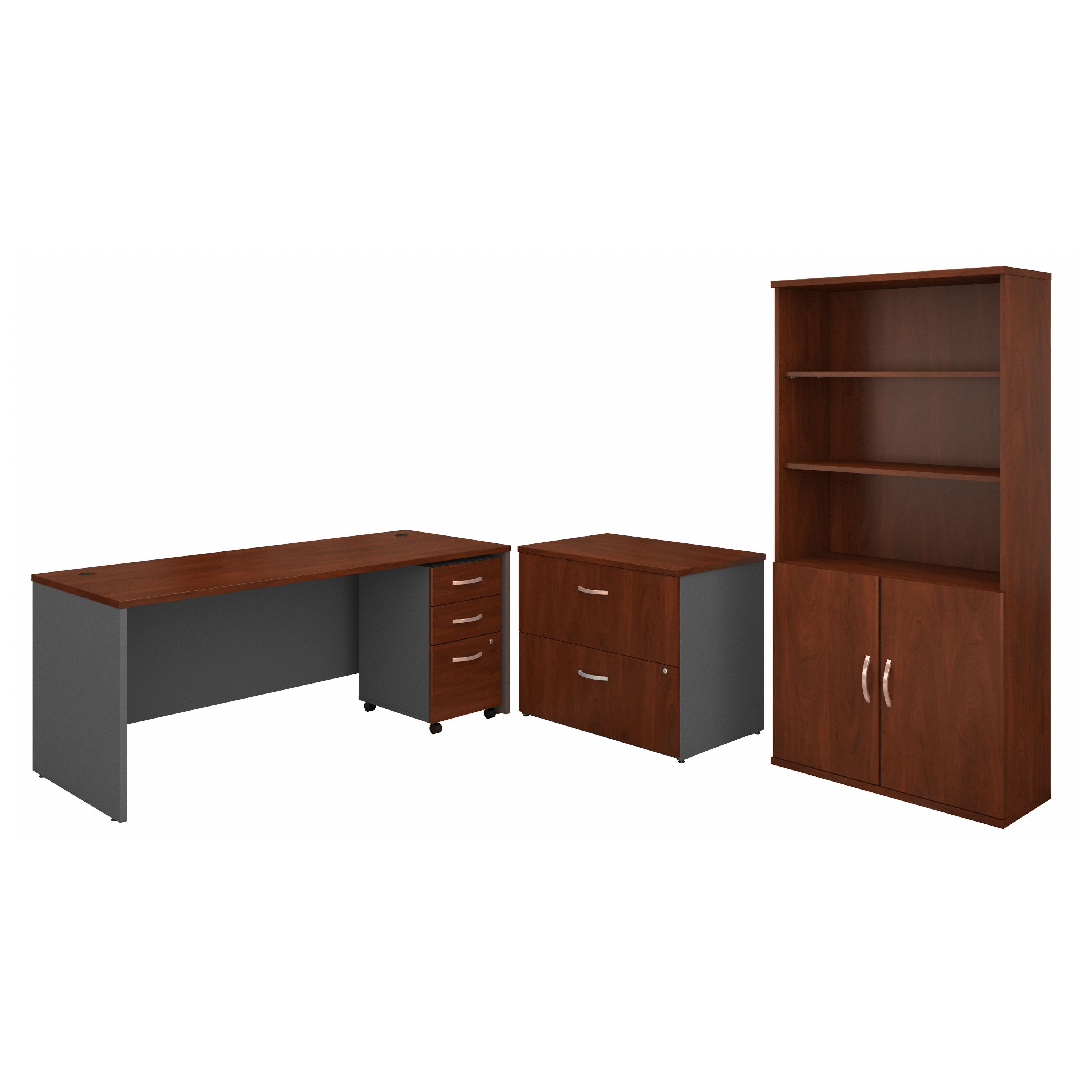 Shop Bush Business Furniture Series C 72W Office Desk with Bookcase and File Cabinets 02 SRC097HCSU #color_hansen cherry/graphite gray
