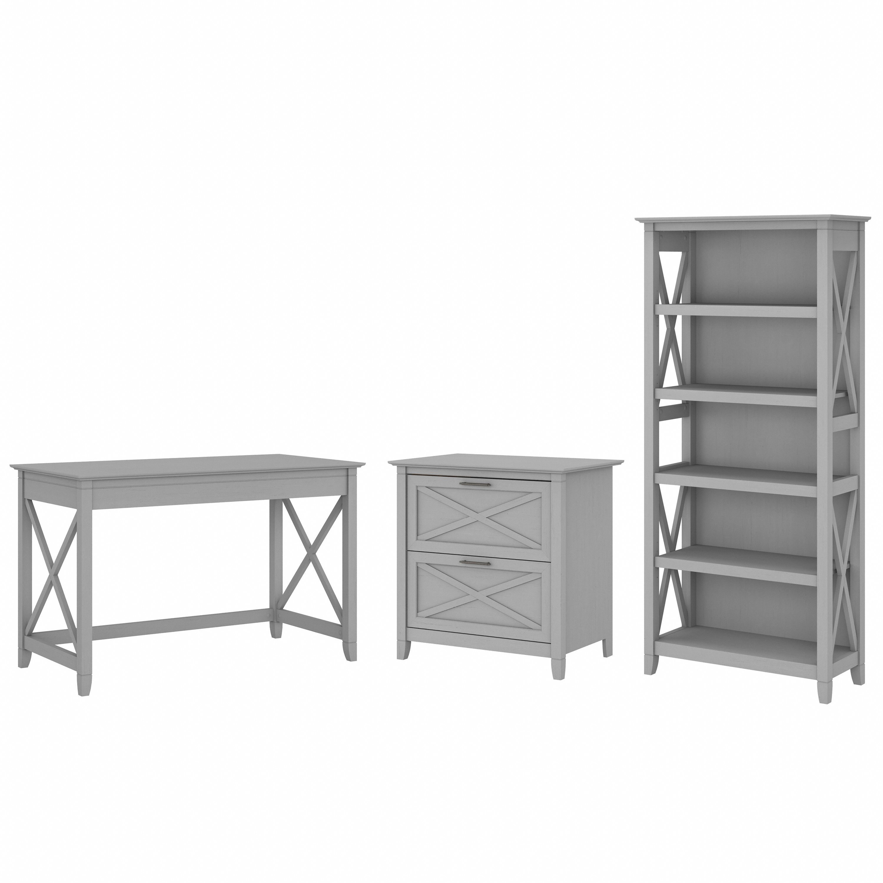 Shop Bush Furniture Key West 48W Writing Desk with 2 Drawer Lateral File Cabinet and 5 Shelf Bookcase 02 KWS004CG #color_cape cod gray