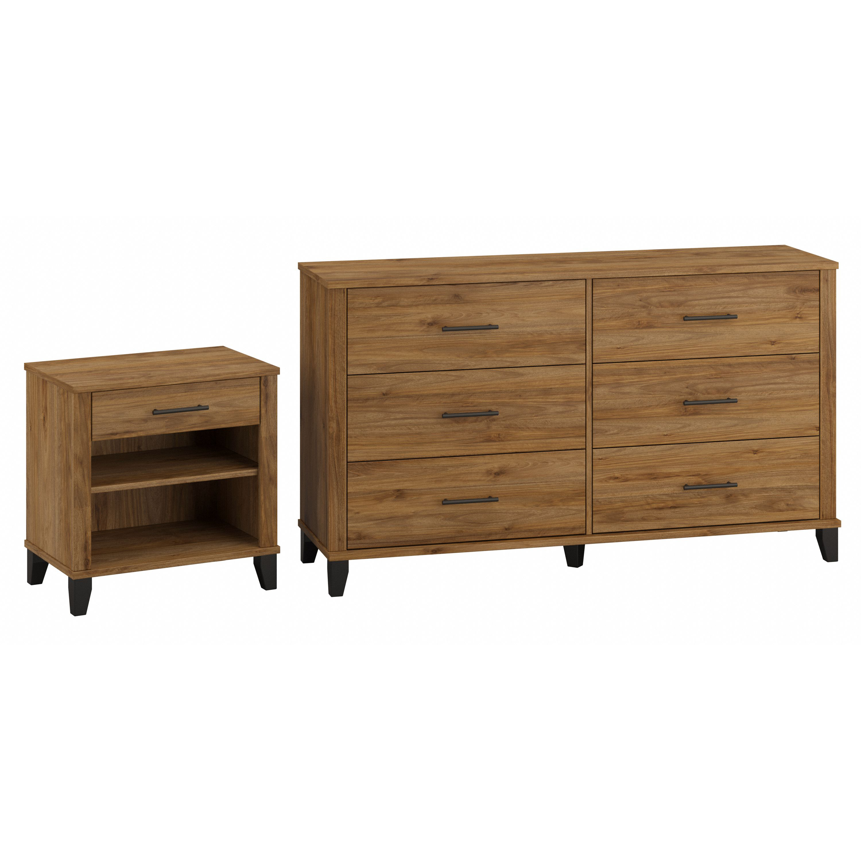 Shop Bush Furniture Somerset 6 Drawer Dresser and Nightstand Set 02 SET035FW #color_fresh walnut