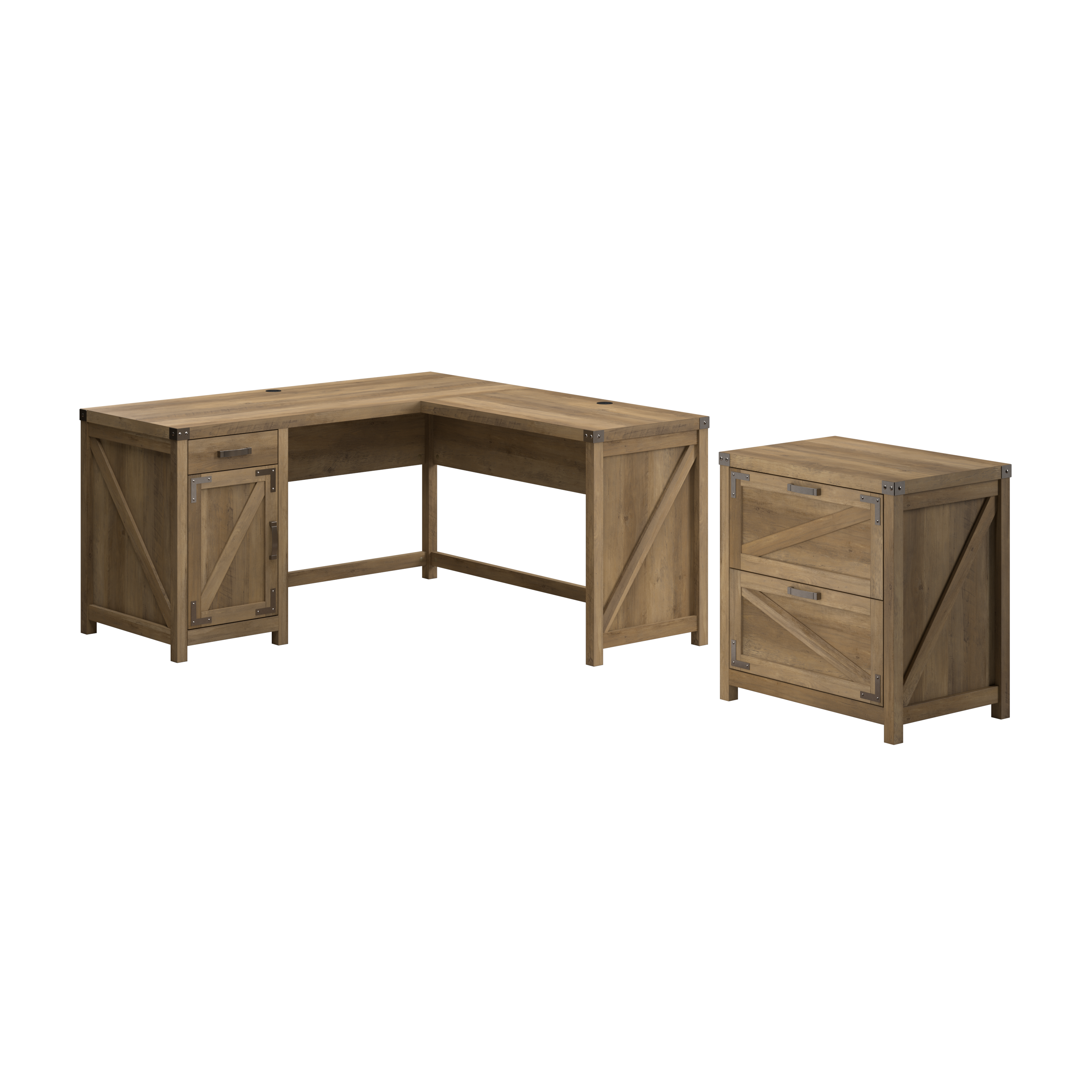 Shop Bush Furniture Knoxville 60W L Shaped Desk with 2 Drawer Lateral File Cabinet 02 CGR004RCP #color_reclaimed pine