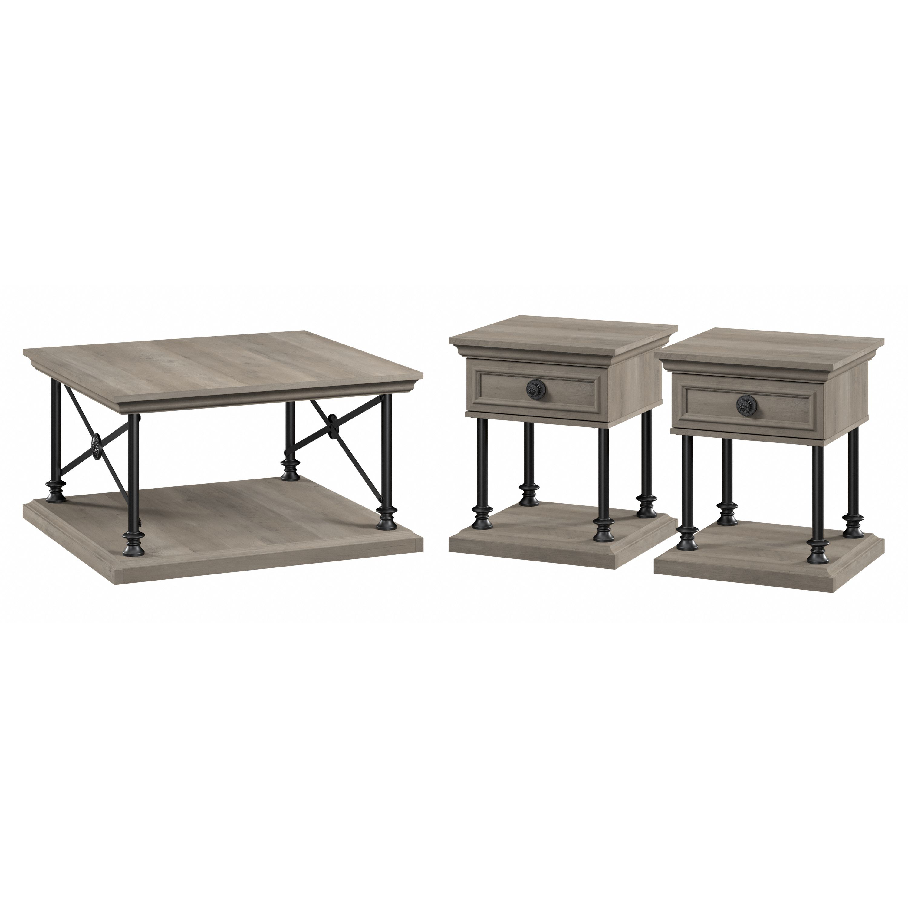 Shop Bush Furniture Coliseum Square Coffee Table with Designer End Tables 02 CSM006DG #color_driftwood gray