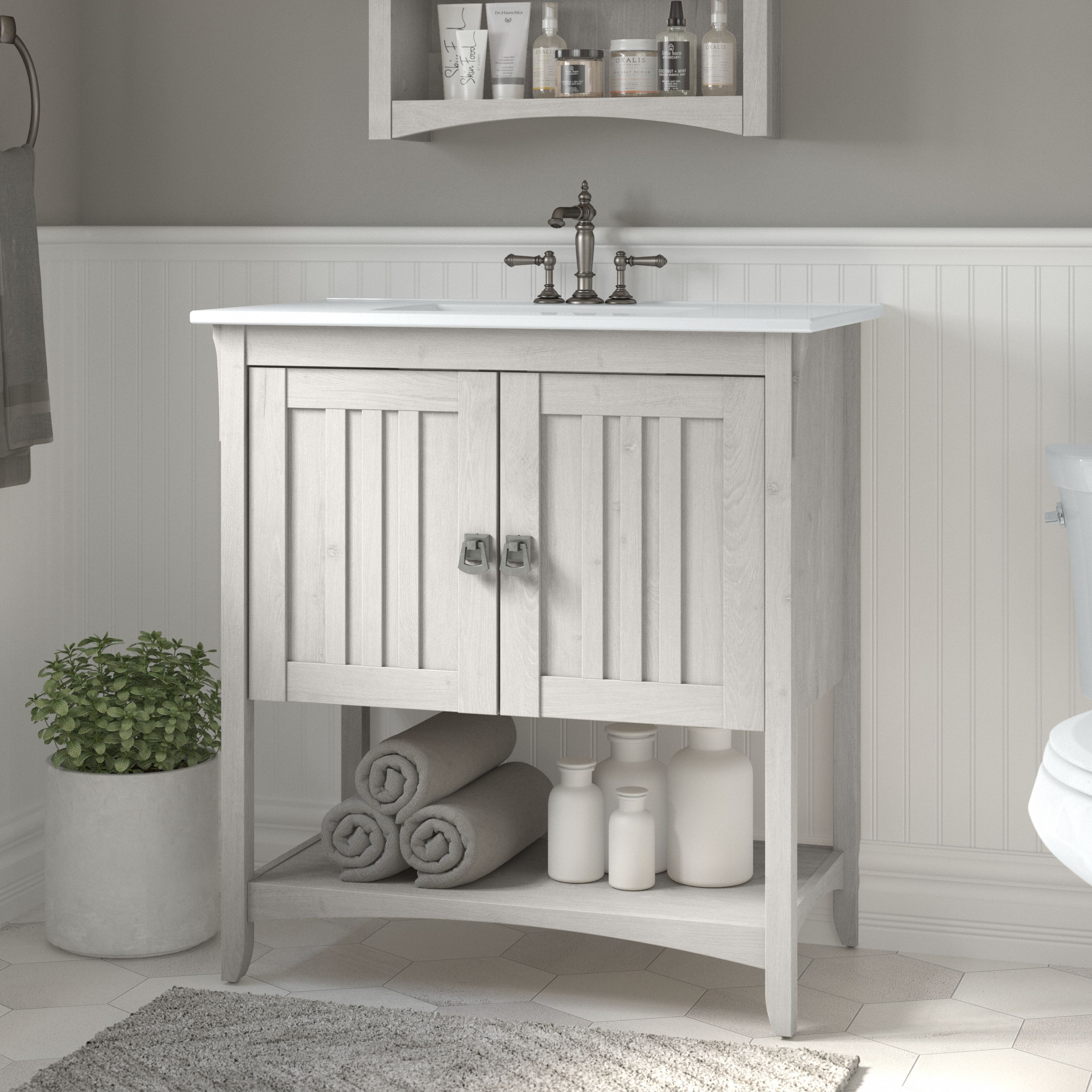 Shop Bush Furniture Salinas 32W Bathroom Vanity with Sink 01 SAVN132LW-03K #color_linen white oak