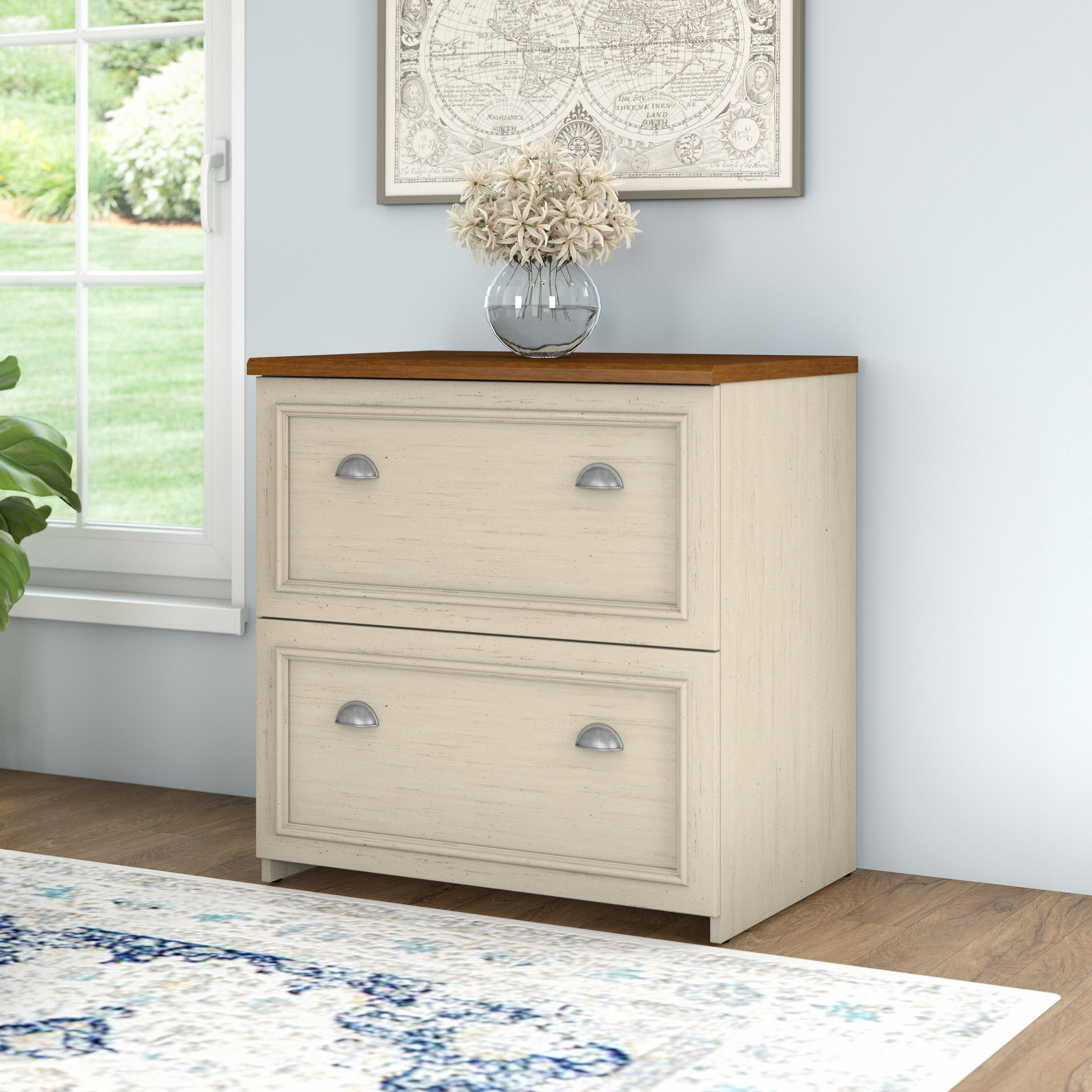 Shop Bush Furniture Fairview 2 Drawer Lateral File Cabinet 01 WC53281-03 #color_antique white/tea maple