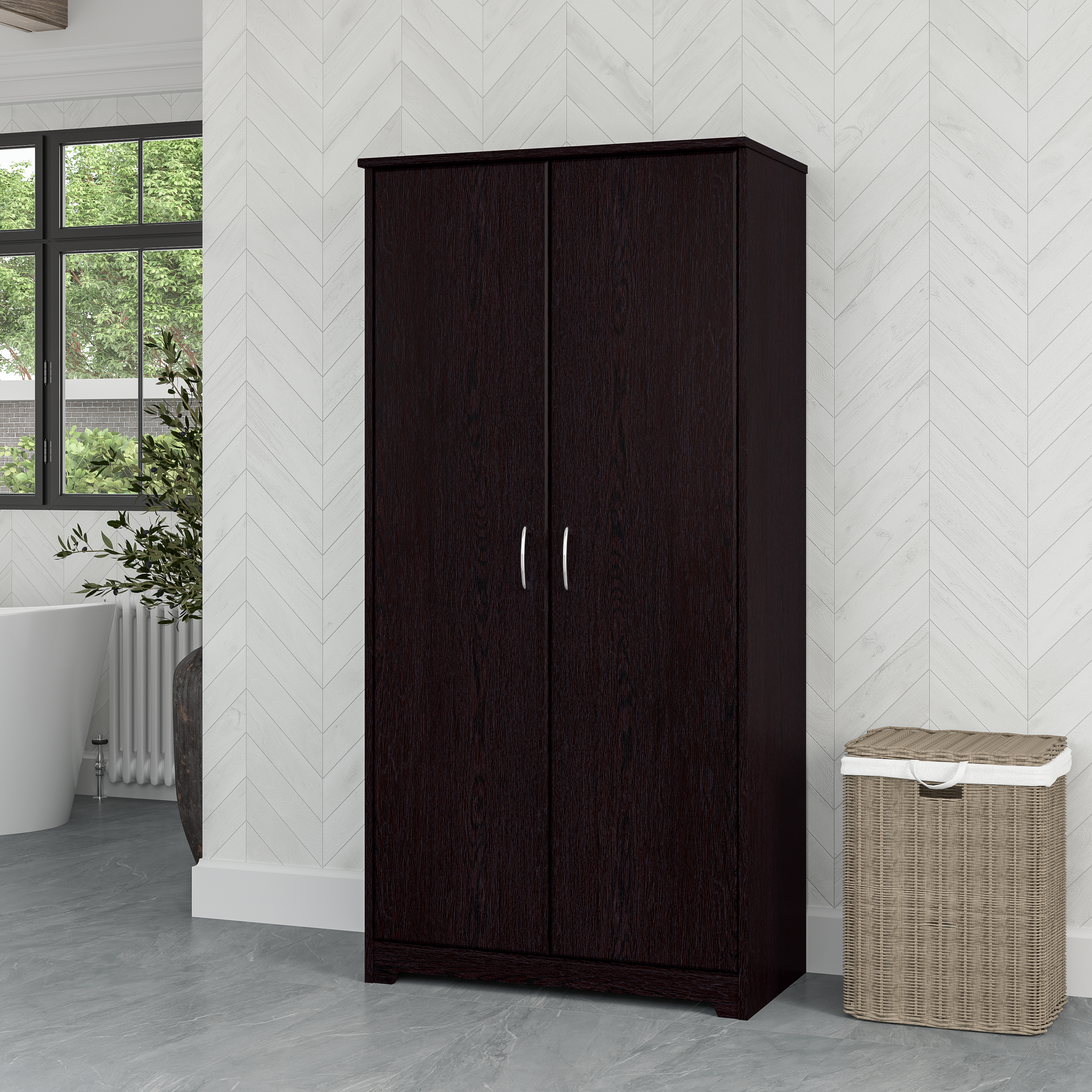 Shop Bush Furniture Cabot Tall Bathroom Storage Cabinet with Doors 01 WC31899-Z1 #color_espresso oak