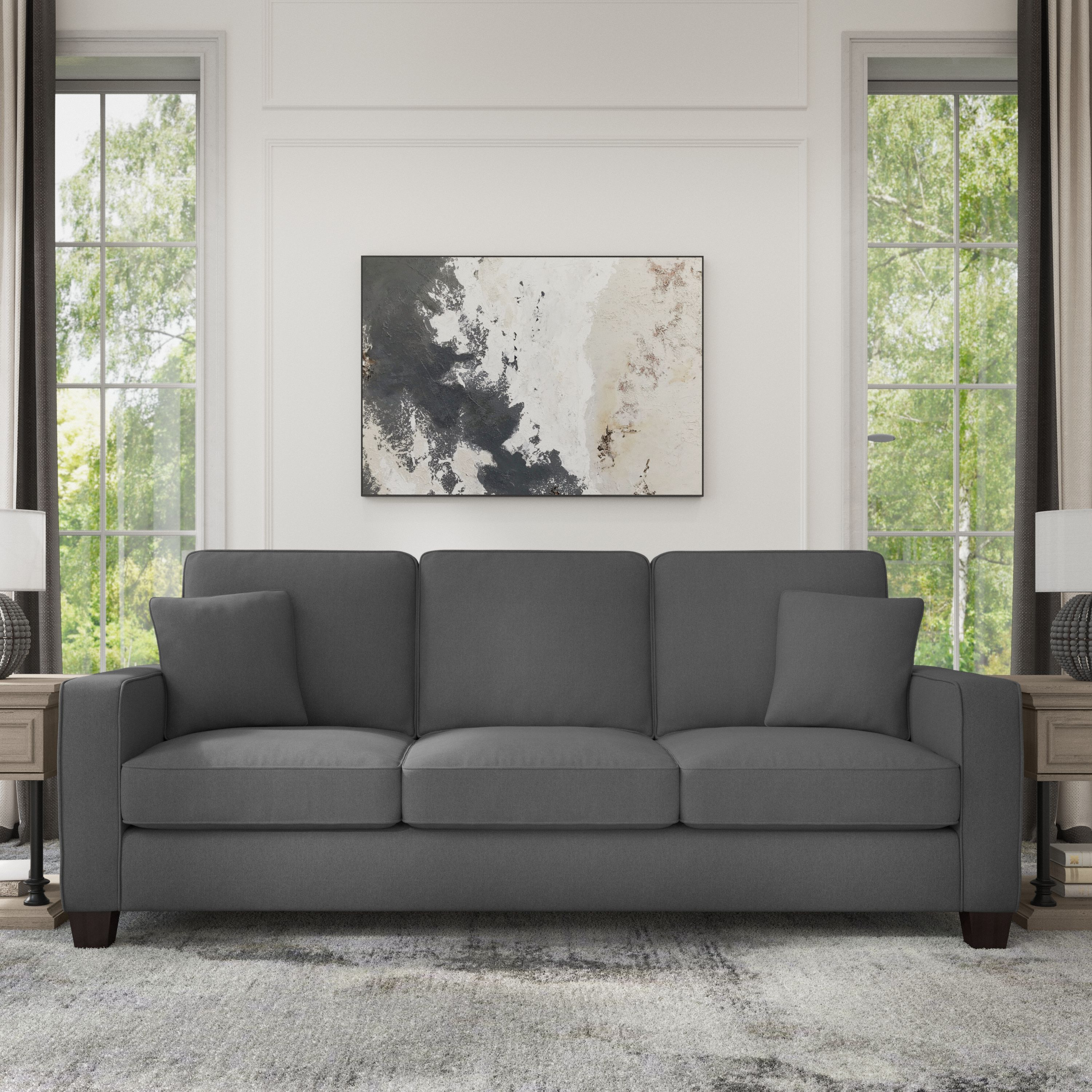 Shop Bush Furniture Stockton 85W Sofa 01 SNJ85SCGH-03K #color_charcoal gray herringbone fabr
