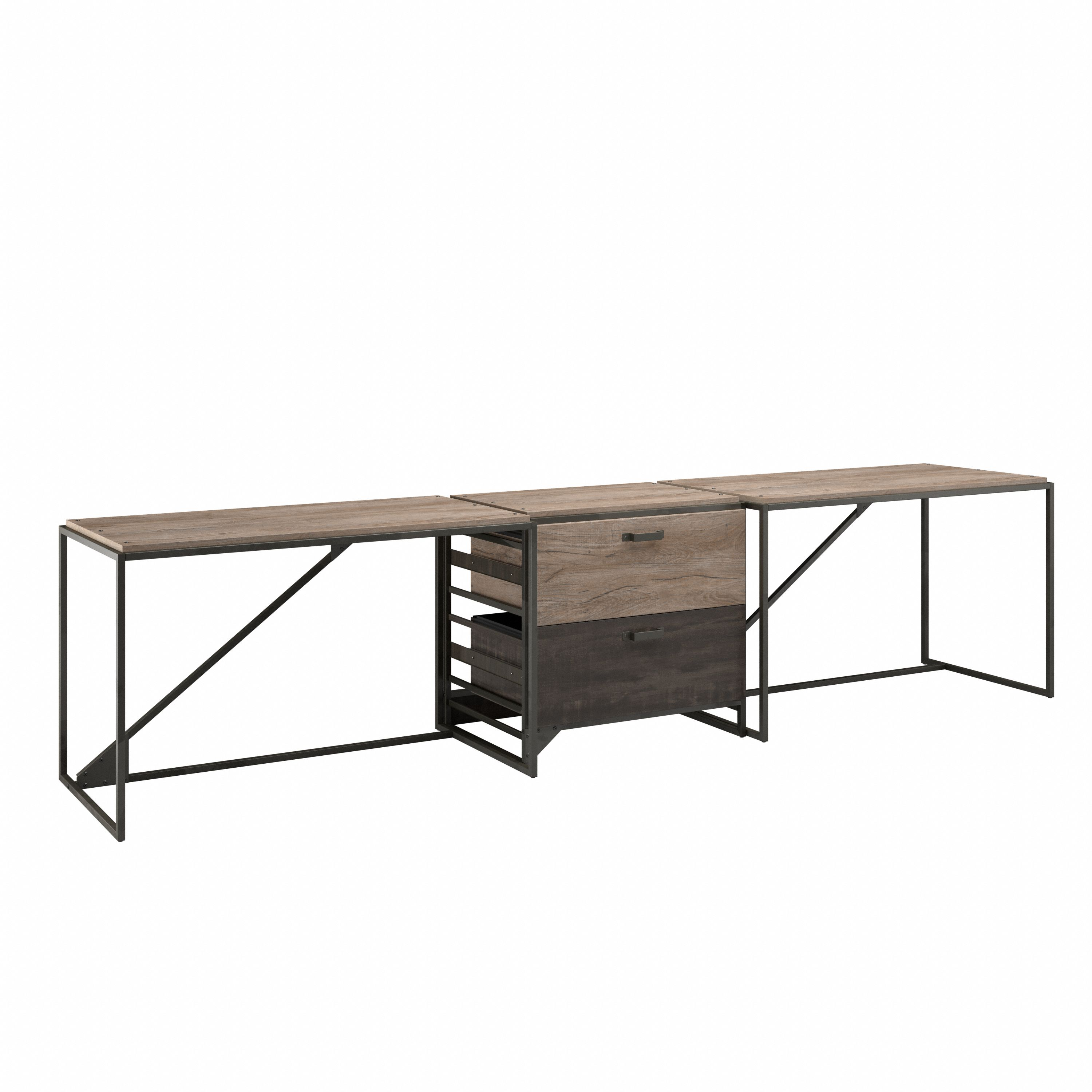 Shop Bush Furniture Refinery 2 Person Industrial Desk Set with Lateral File Cabinet 02 RFY019RG #color_rustic gray/charred wood